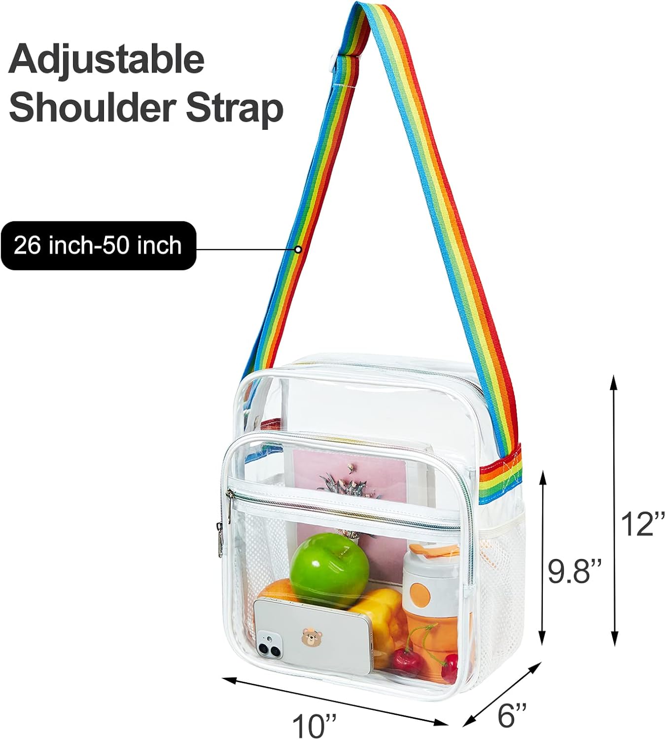 Clear Bag Stadium Approved, Clear Crossbody Messenger Shoulder Bag with Adjustable Strap for Concerts, Sports Events - Image 3