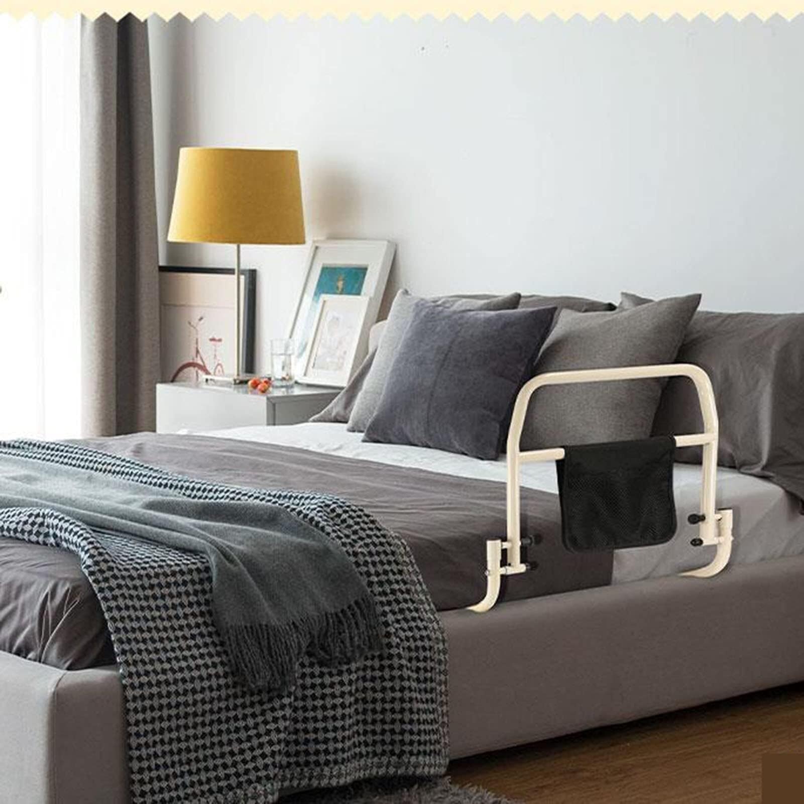Sponde for letto for la sicurezza degli adulti anziani, sponde for anziani sul comodino, con altezze regolabili Tasca portaoggetti for supporto, ringhiere laterali, dispositivi di assistenza for l'ass