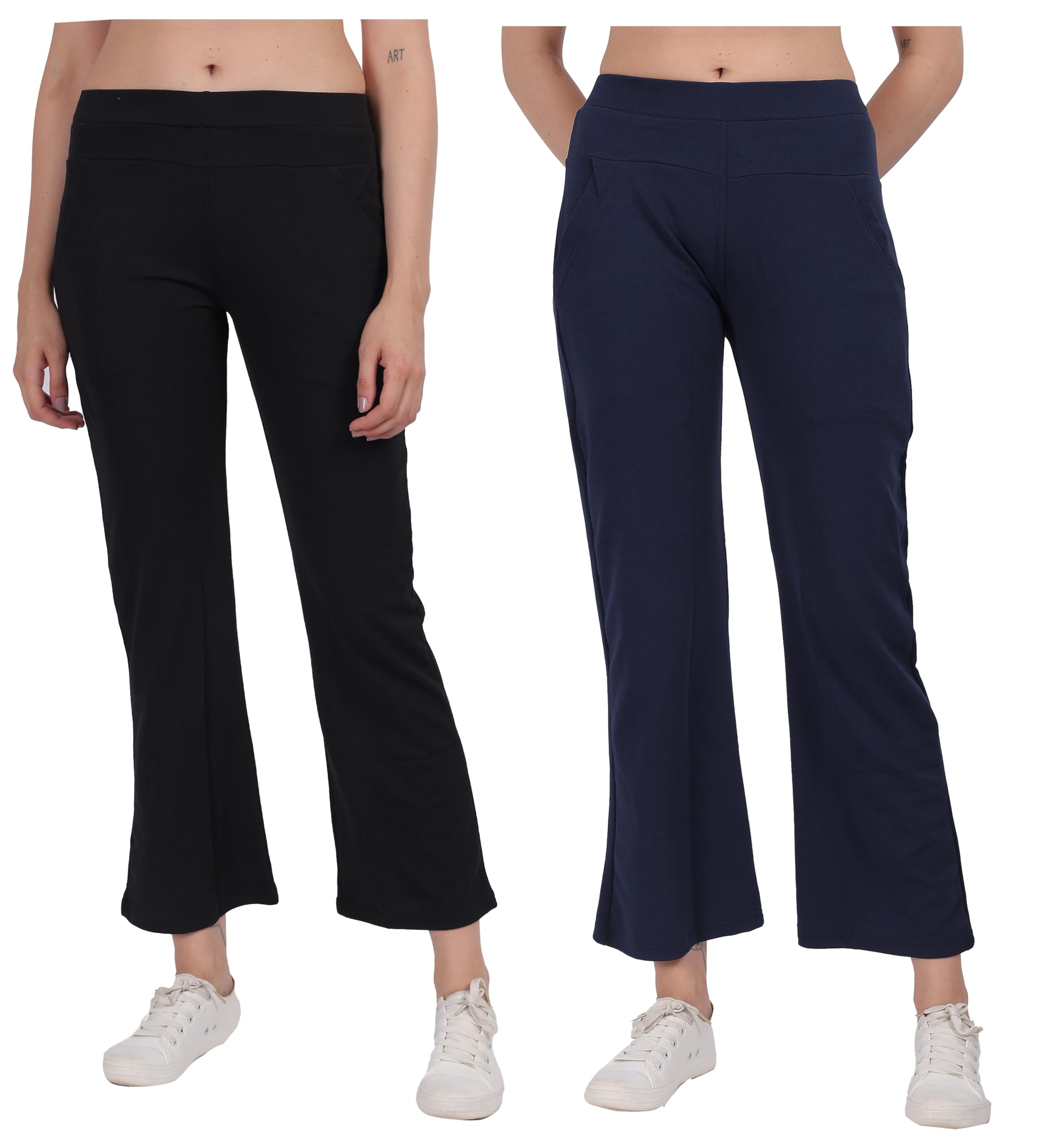 STARLATH Girls Pants and Trousers for Kids Girls, Multicolor Soft Lycra Stretchable Trackpants for Sports Activity Combo (Pack of 2) (in, Age, 13 Years, 14 Years, Regular, Black-Blue) - Image 3 thumbnail