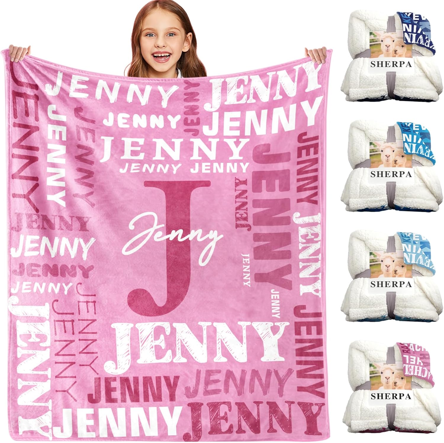 Personalized Blankets for Teen Boys Girls - Printed in USA Custom Blanket with Kid Names Reversible Plush Ultra-Soft Sherpa Fleece Monogrammed Baby Throw Blankets Customized Easter Gifts for Adults