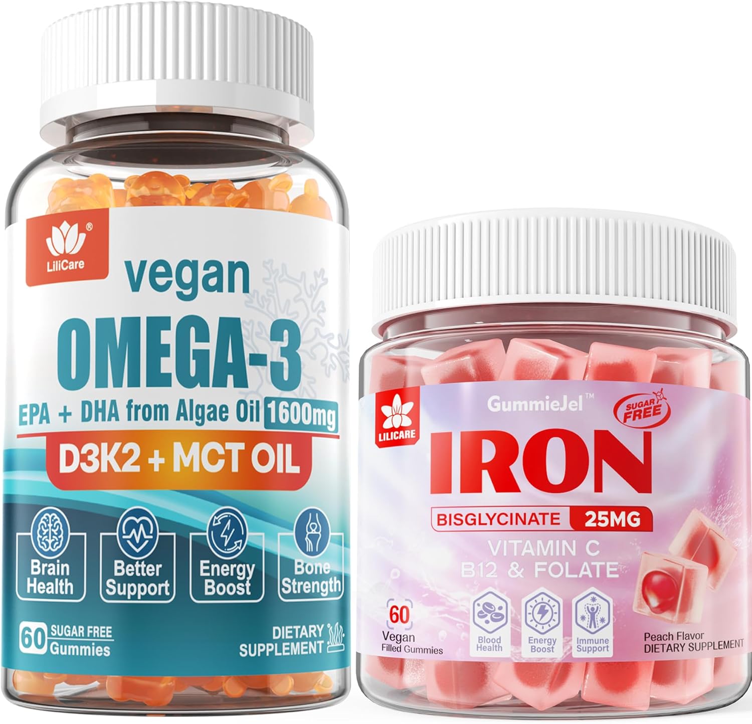 LILICARE Vegan Iron Gummies Supplement Vegan Omega3 Gummies 1280mg