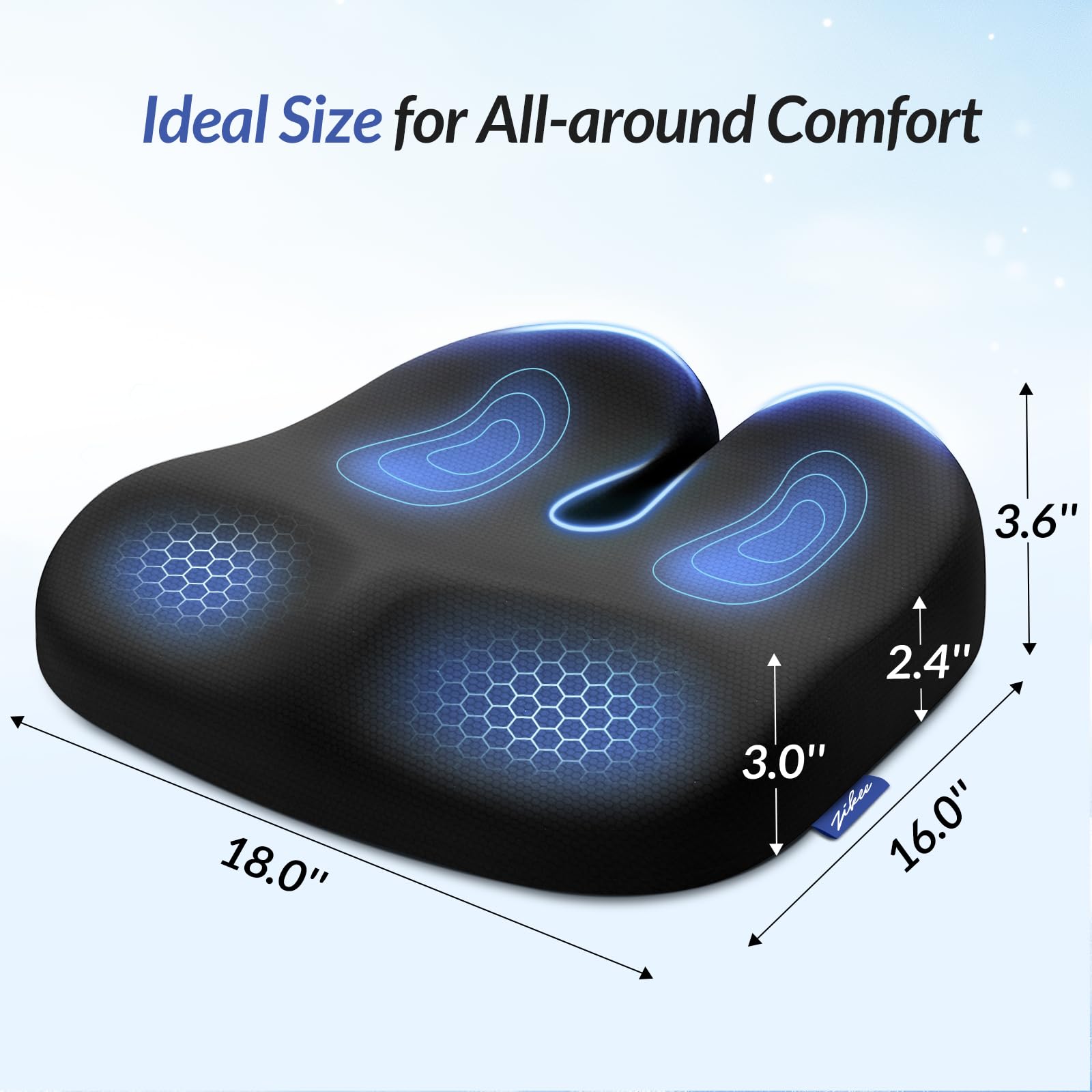 ZIKEE Cojín de asiento ergonómico con pendiente de alivio de muslo, cojines de espuma viscoelástica de alta densidad para silla de oficina con respaldo en forma de U para coxis, alivio del dolor de