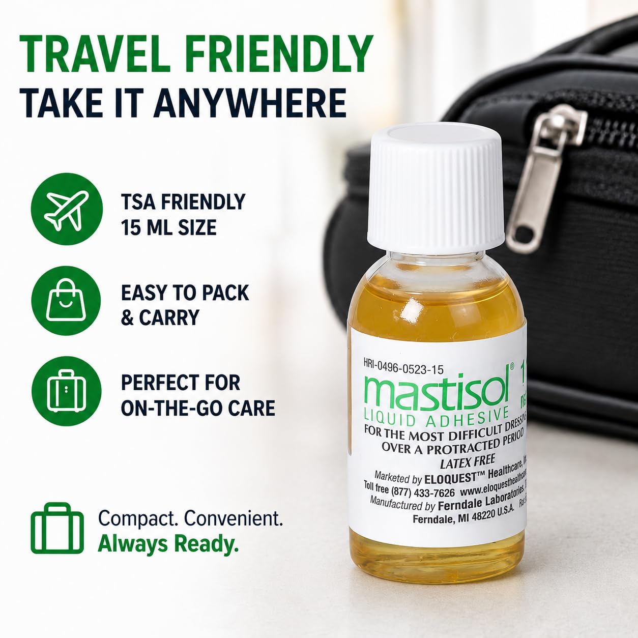 Mastisol Adhesive Remover – 15mL Bottle for Safe, Easy Removal of Medical Adhesives, Bandages & Skin Tape – Alcohol and Acetone Free – Gentle on Sensitive Skin — Amazon image 6
