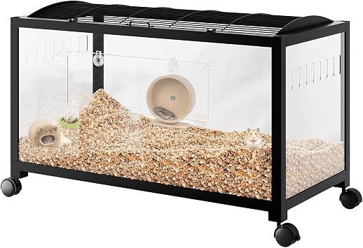 Acrylic Hamster Cage for 2 Rats, Indoor Guinea Pig Cages, Small Animal Habitats, 360 Viewing & Stacked Design Mouse Cage for Chinchillas,Syrian Hamster, Gerbil