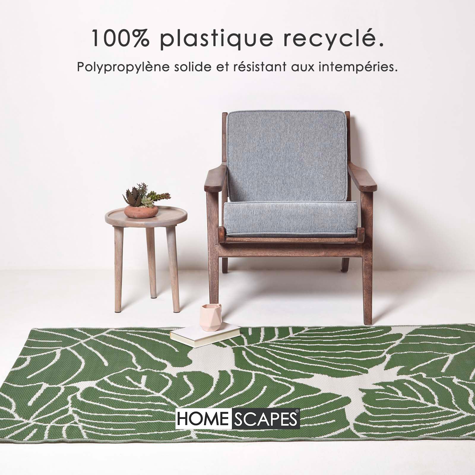 HOMESCAPES Tapis extérieur résistant Pluie et UV, Tapis de Jardin imperméable réversible Vert Ada, 180 x 270 cm, Intérieur extérieur terrasse Balcon