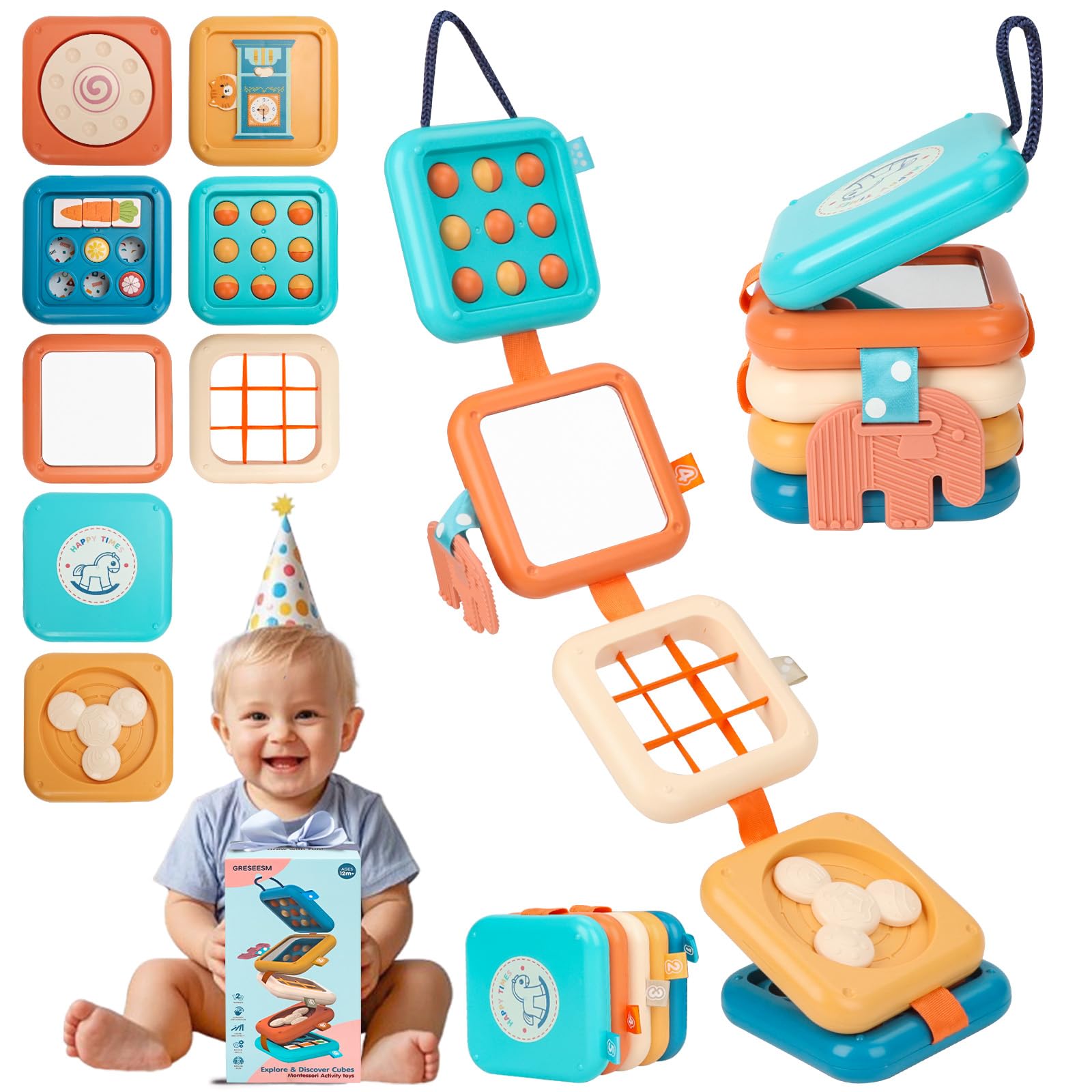 Busy Board for 1 Year Old, Montessori Toys for 1 2 Year Old Boy Girl Birthday Gifts, 8 in1 Travel Sensory Toys for Toddlers 1-3 Fine Motor Learning Baby Toy 12-18 Months, Toddler Stocking Stuffers