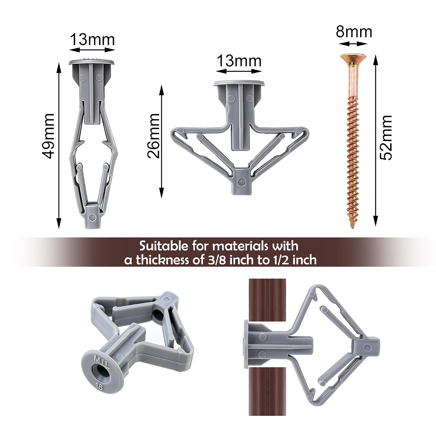 BlingKingdom 50 PCS Drywall Anchors Kit, Wall Plugs and Screws, Grey