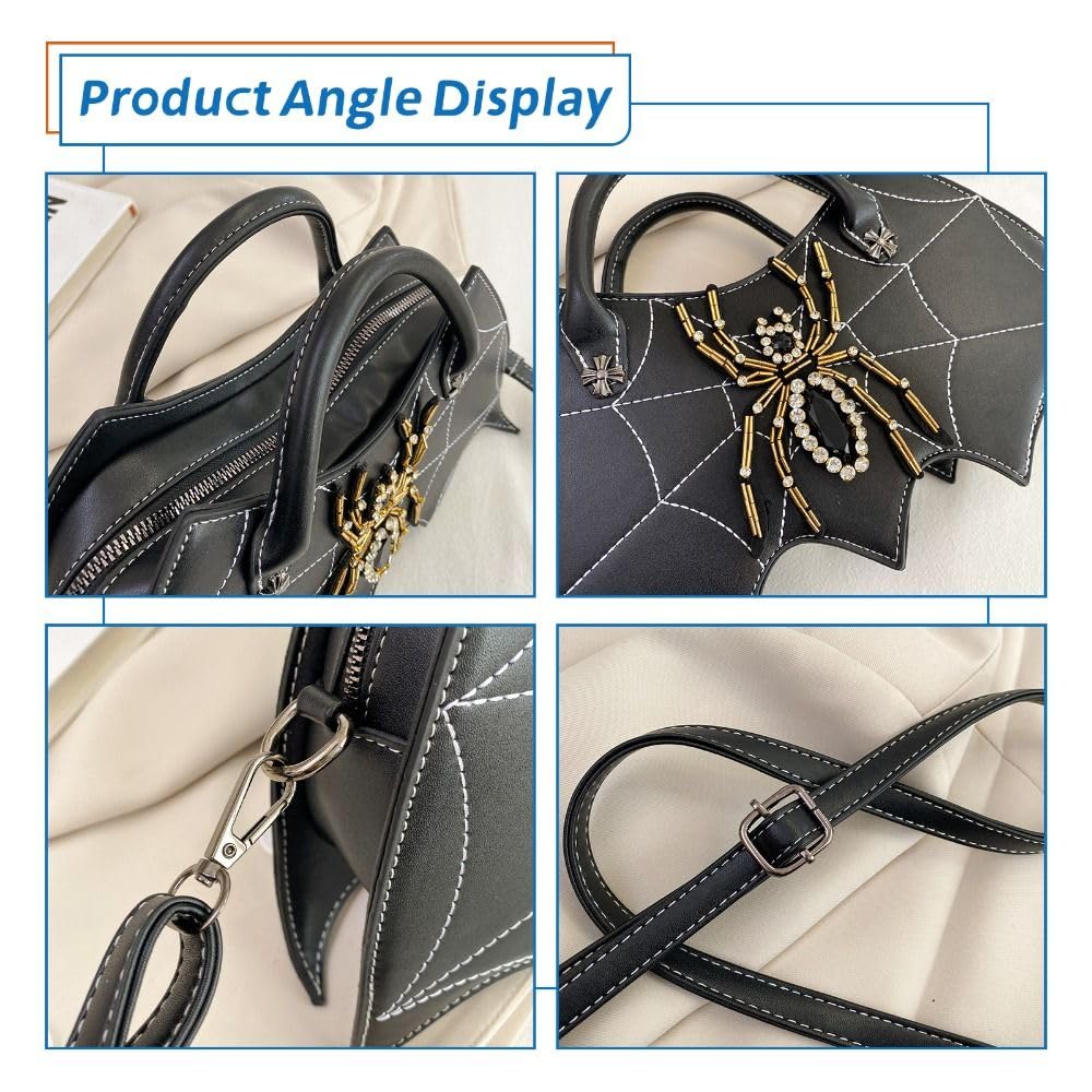 Borsa a tracolla con ali di pipistrello, borsa a tracolla in pelle PU con ragnatela divertente gotica da donna