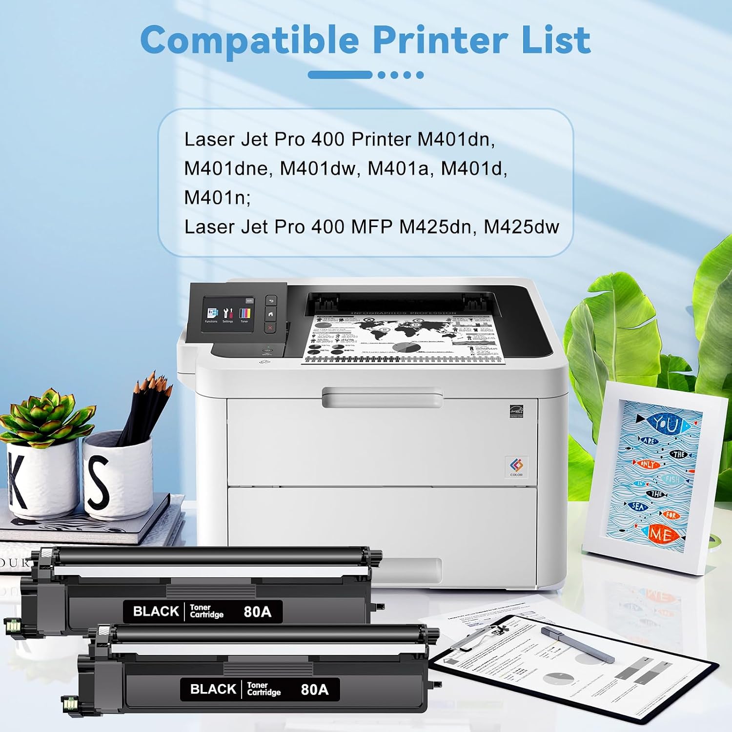 80A Black Toner Cartridge Compatible for 80A 80X Replacement for HP CF280A CF280X Work for HP Laser Jet Pro 400 M401a M401d M401dn M401dne MFP M425dn M425dw Printer (Black, 1 Pack)