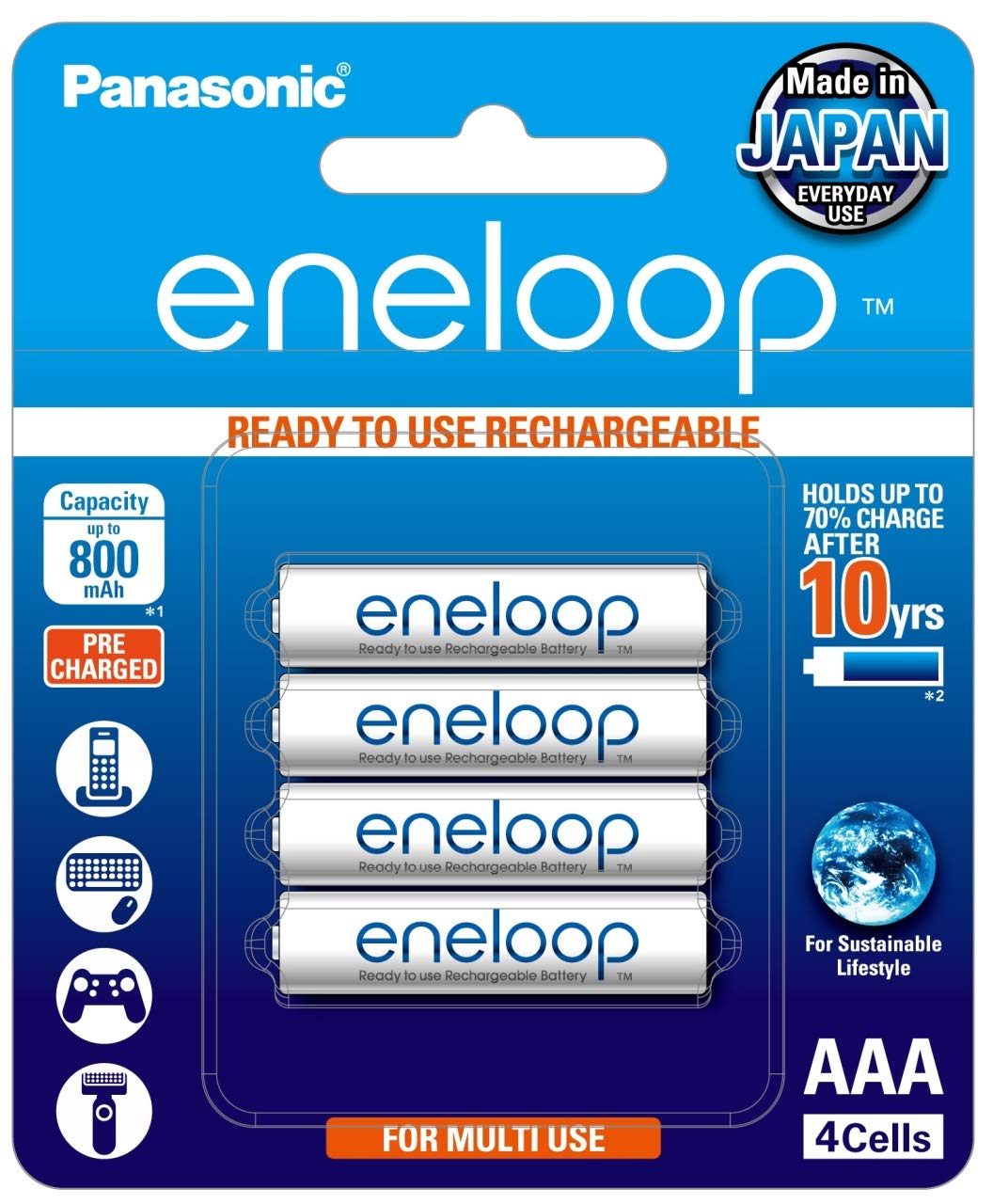 Panasonic BK-4MCCE/4BN Eneloop(Up to 800 mAH) AAA Ni-Mh Pre-Charged Rechargeable Batteries, 4-Battery Pack Panasonic BK-4MCCE/4BN Eneloop(Up to 800 mAH) AAA Ni-Mh Pre-Charged Rechargeable Batteries, 4-Battery Pack