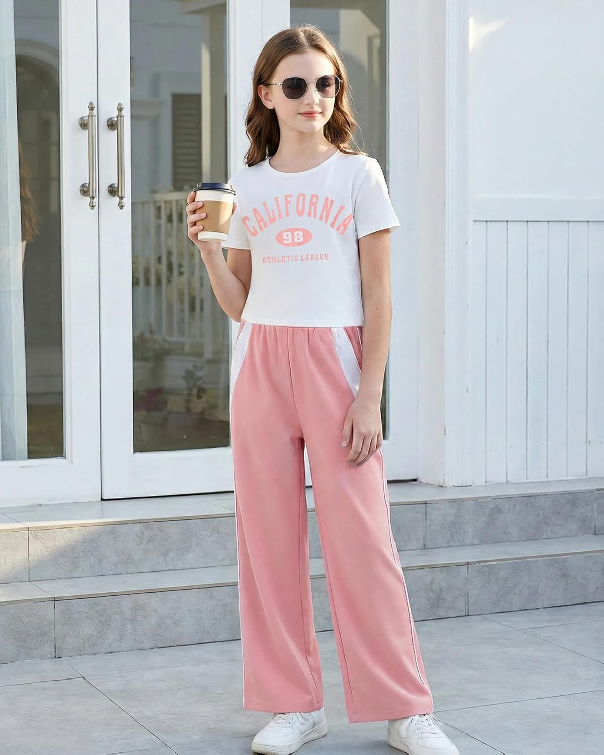 Girls 2 Piece Outfits Short Sleeve Shirts & Sweatpants Set with Pockets Summer Clothes Sweatsuit Size 7-14Y - Image 3