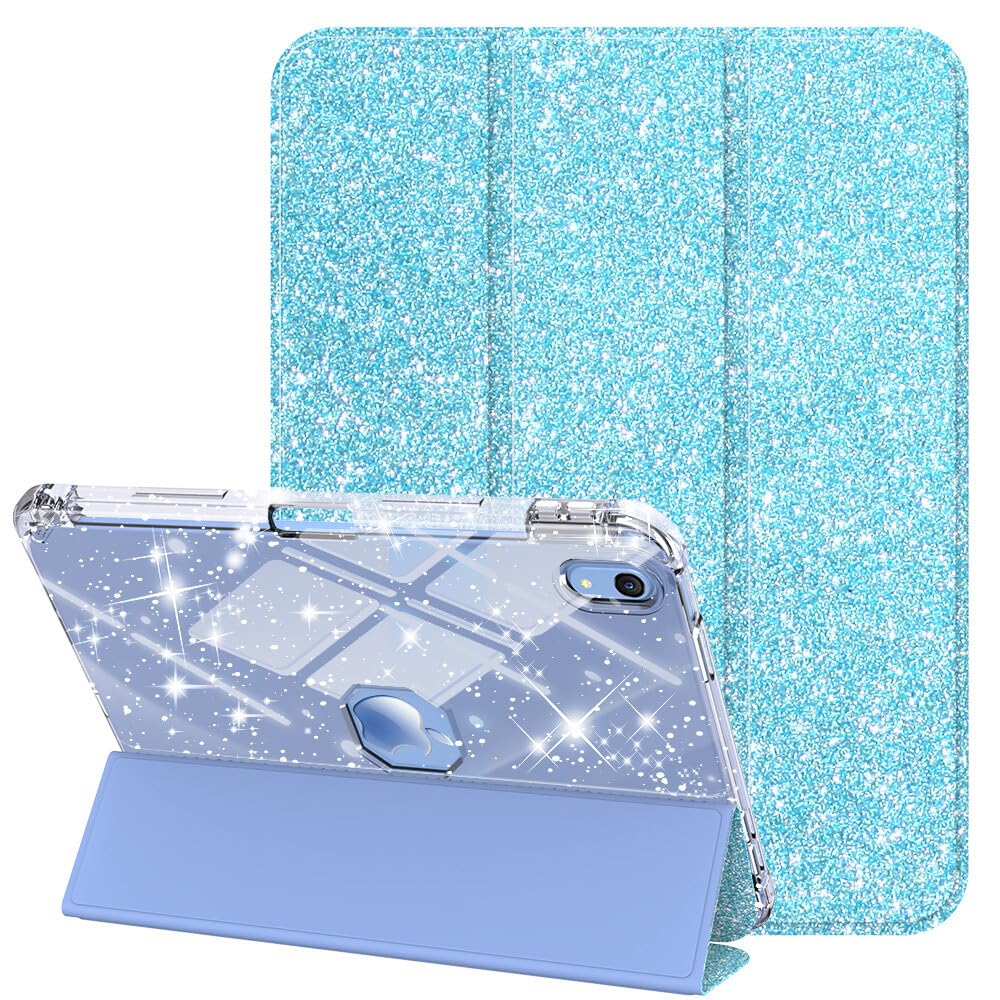 Étui iPad 10e génération 10.9 2022 silicone bleu rigide à rabat pailleté - 8