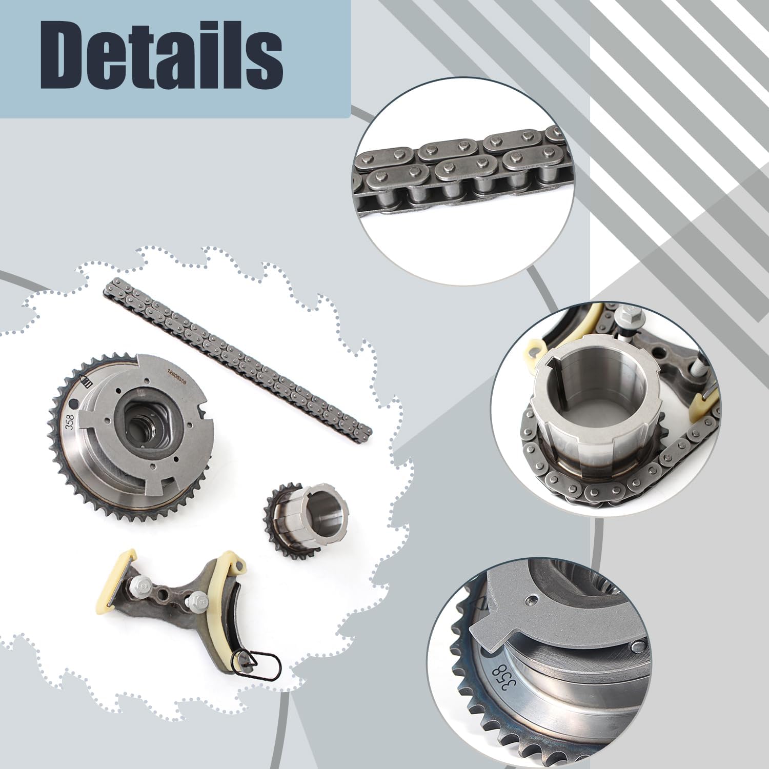 AUCERAMIC TK3216VVT 3SRH60 Timing Chain Kit Fit for Chevrolet Avalanche Camaro Colorado Express Silverado Suburban Tahoe Cadillac Escalade GMC Canyon Savana Sierra Yukon Hummer 4.8L 5.3L 6.0L 6.2L