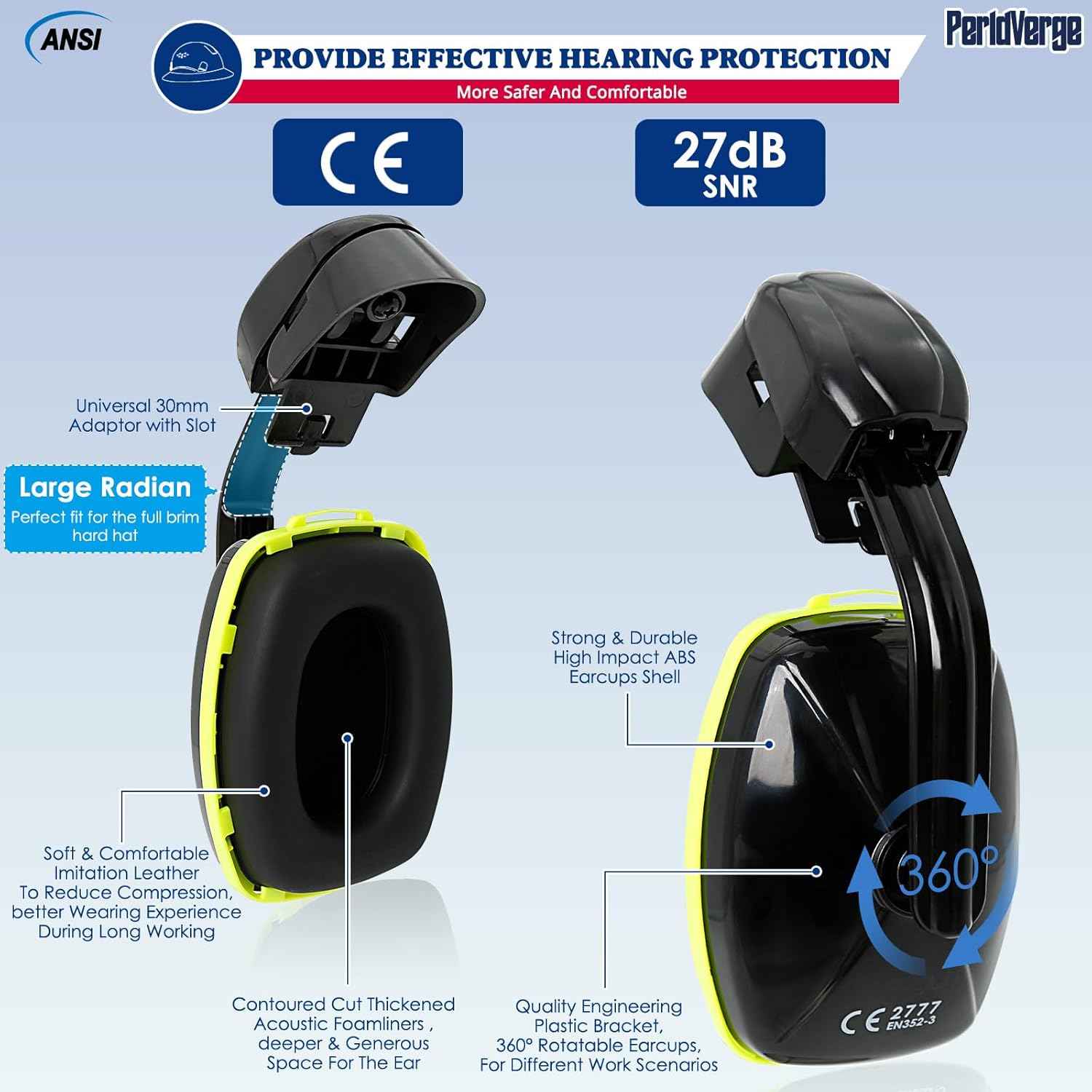 Full Brim Hard Hats Construction OSHA Approved with Visor-Vented Hard Hat with Neck Gaiter with Ear Loops,Safety Hard Hats for Men with Chin Strap ANSI Z89.1 Type 1 Class C,6-pt Suspension