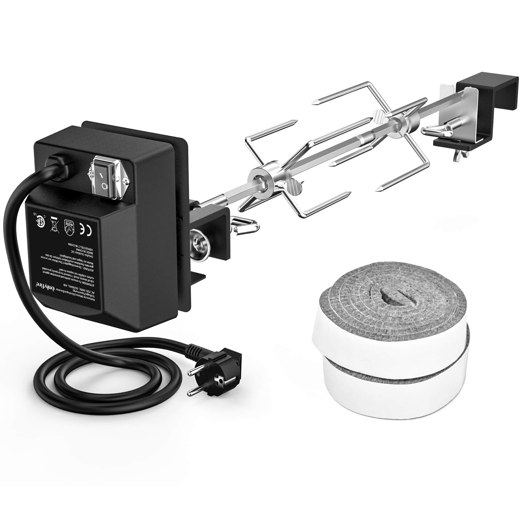 onlyfire only fire Grill Rotisserie Stainless Steel Kit with Electric Motor for Large XLarge BGE, Kamado Joe Classic, Pit Boss or other Ceramic Grills