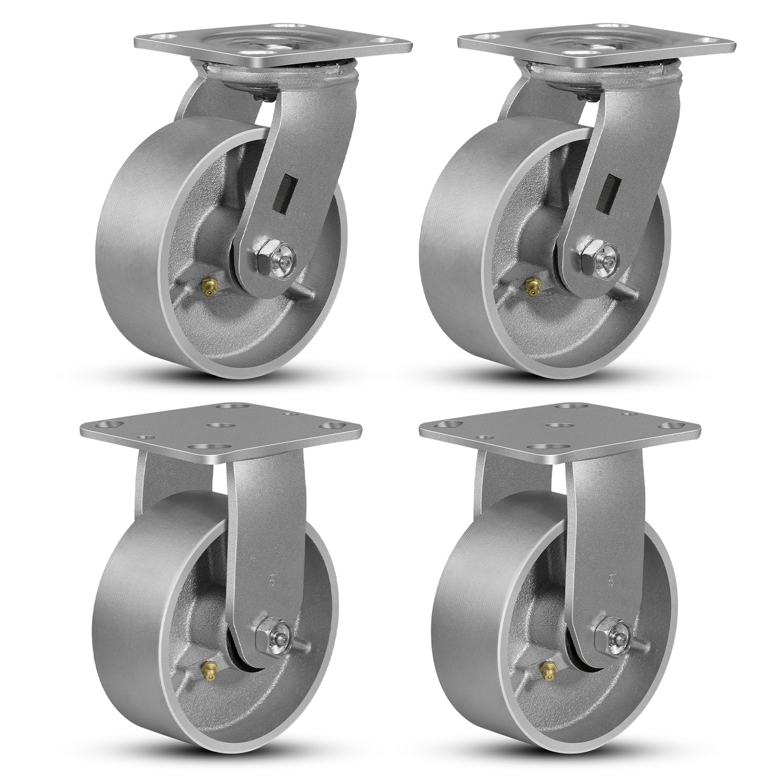 FOVERSWIVE 5"x2" Industrial Casters- Heavy Duty Casters, Cast Iron Wheel,Steel Casters Set of 4 Capacity up to 4000 Lb. Use for Platform Truck, U-Boat