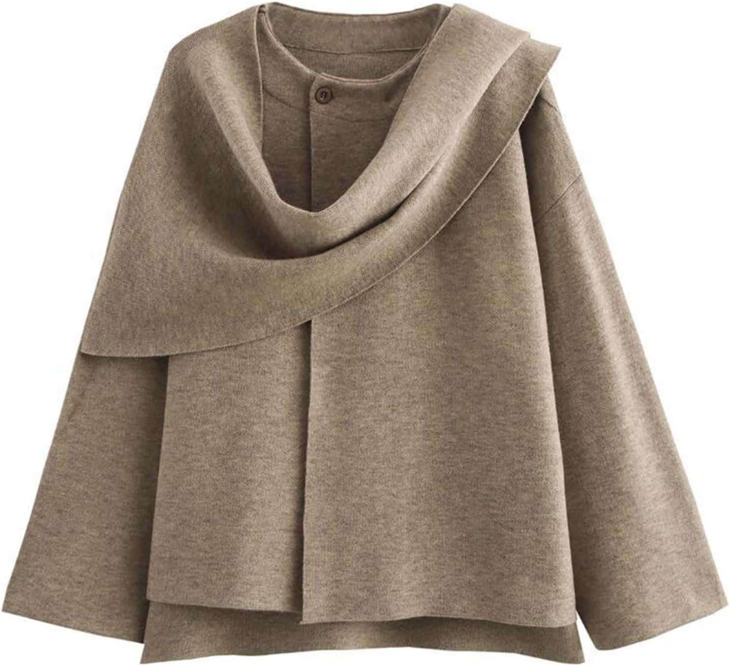 Women's Oversized Scarf Jacket Shawl Wraps Knit Long Sleeve Button Winter Peacoat Fashion Lightweight Cardigan Coat