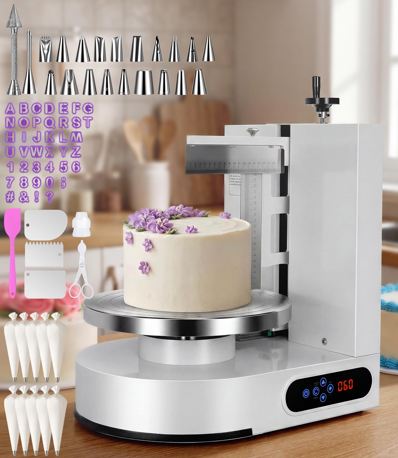 Máquina para Decorar Pasteles, máquina eléctrica de 4 a 12 Pulgadas para Extender, Cubrir y glasear cremas, con raspador Graduado Ajustable, 60 a 320 RPM, máquinas para Cubrir Pasteles de ma