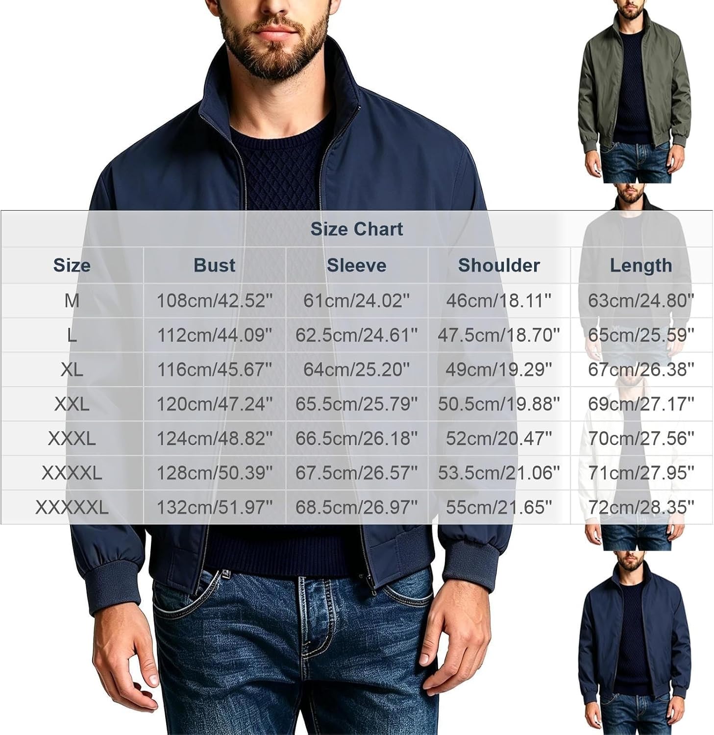 Men's Lightweight Bomber Jacket Casual Zip Up Spring Fall Flight Jacket | Lightweight full zip bomber jacket with ribbed collar cuffs hem, classic flight style
