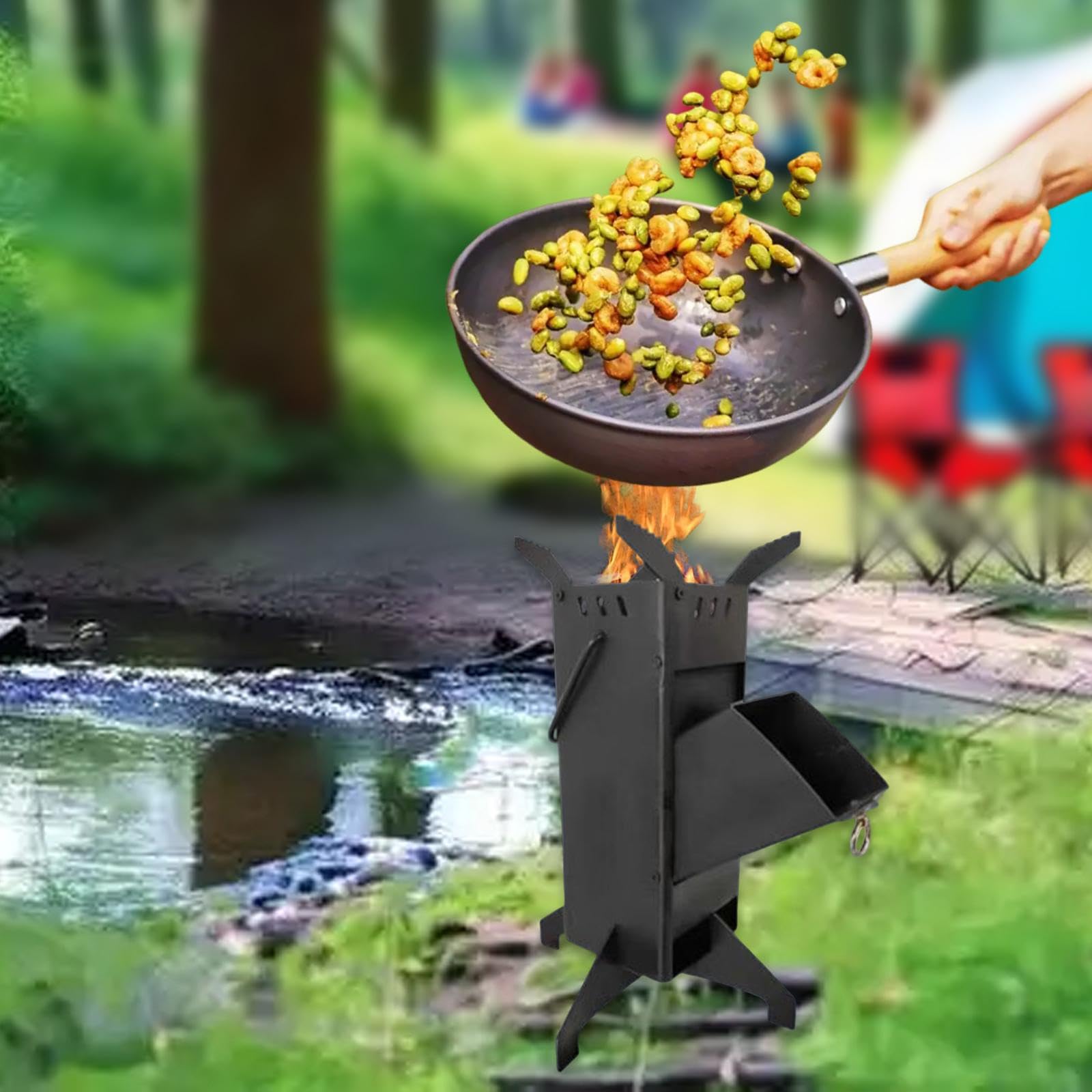 Réchaud de Camping Portable Brûleur Extérieur Pliant Foyer à Bois Acier Pratique Polyvalent Adapté à la Cuisine Plein Air Grillades Pique-niques