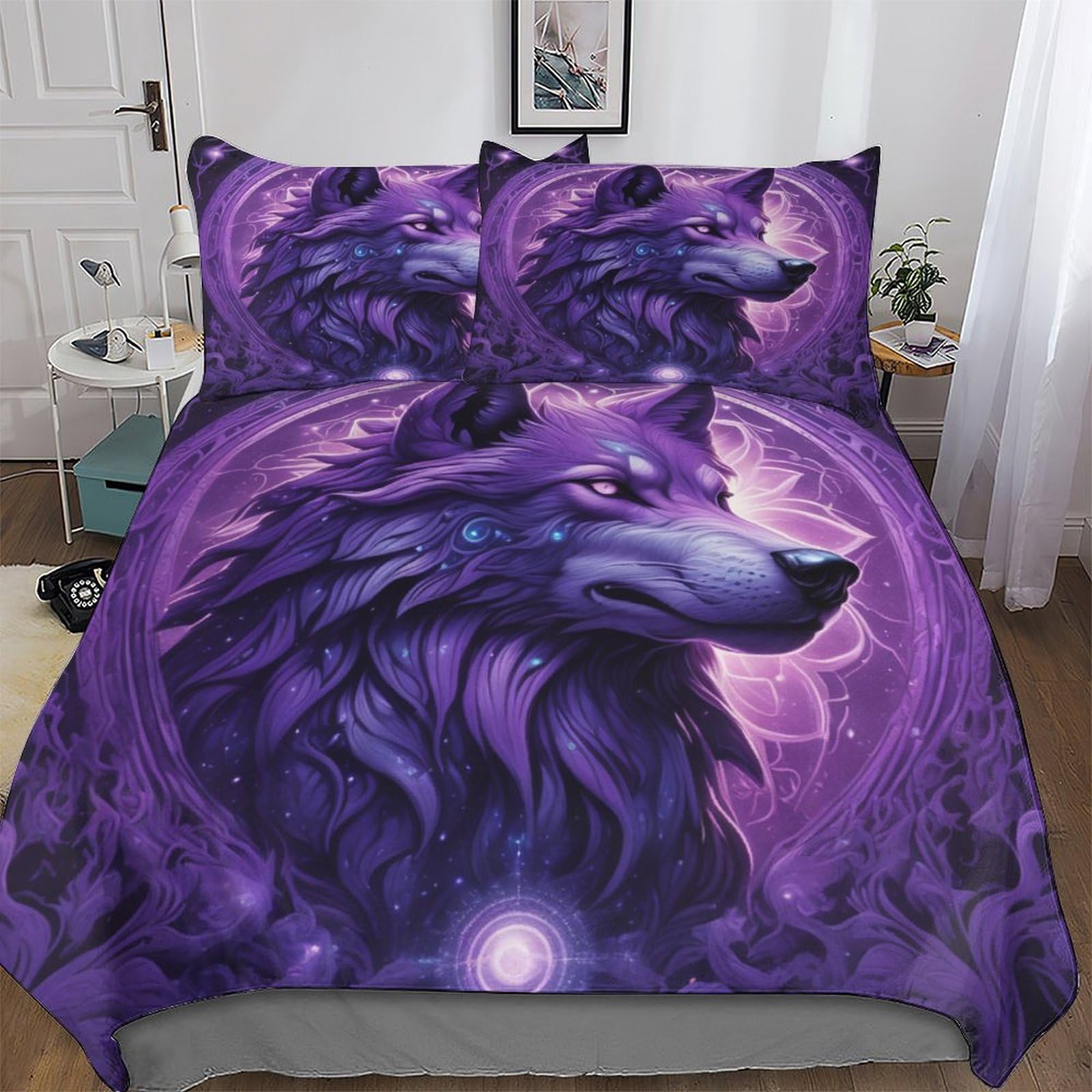 Wolf 3D Printed Fleece Quilt Cover Cosy Super Soft Duvet Cover Brushed Microfiber Comforter Cover Bedding 3 Pcs Set with Pillow Case for Kids, Youth And Adult King (220x240cm)