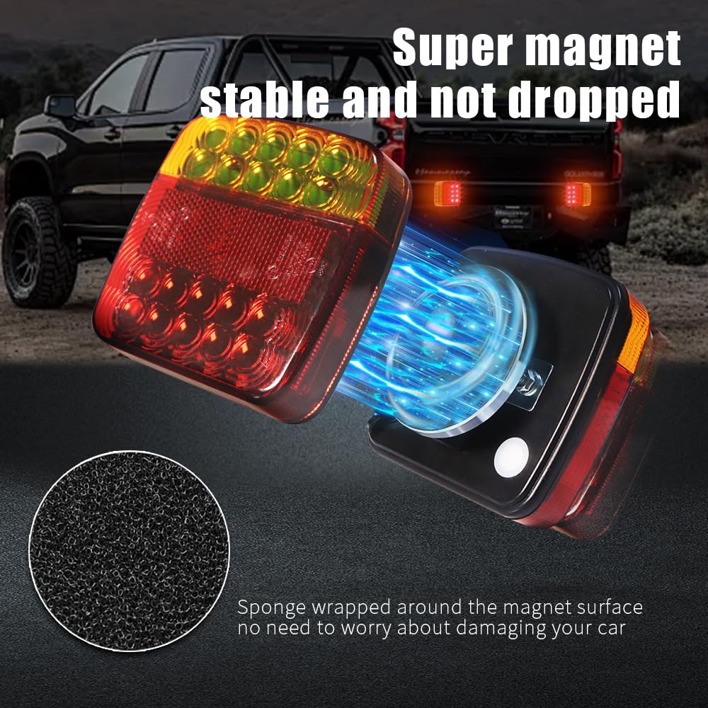 Bezprzewodowe magnetyczne tylne światła do przyczepy, zestaw bezprzewodowych świateł holowniczych LED, 12-24V ładowalne magnetyczne światło tylne do przyczepy, ciężarówki, łodzi, kampera