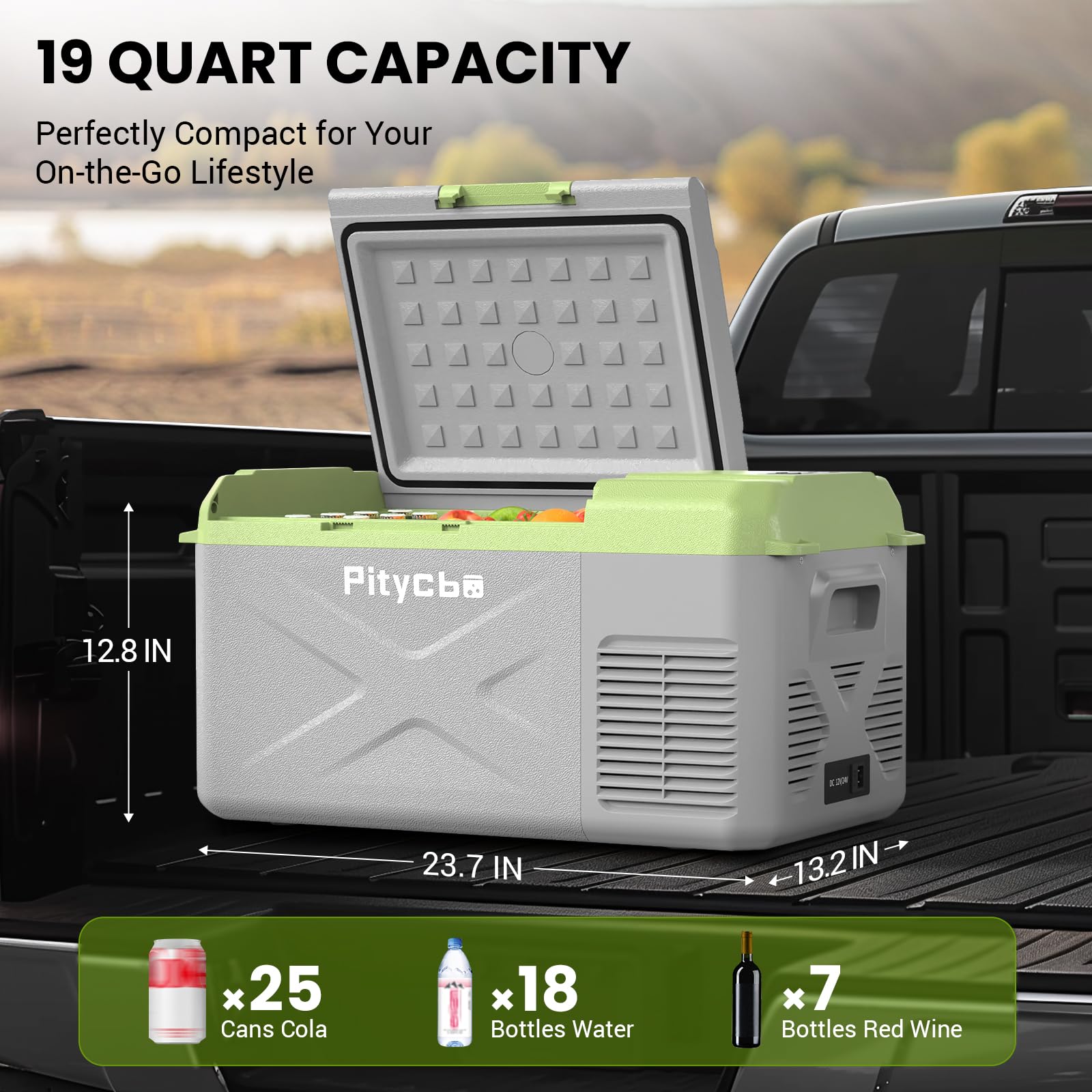 Pitycbo Car Refrigerator 12v Portable Fridge for Car, Auto 19 Quart Freezer Cooler, -4?—68? 12/24V DC 100~240 Volt AC for Truck, Camping, Travel, Vehicles, RV