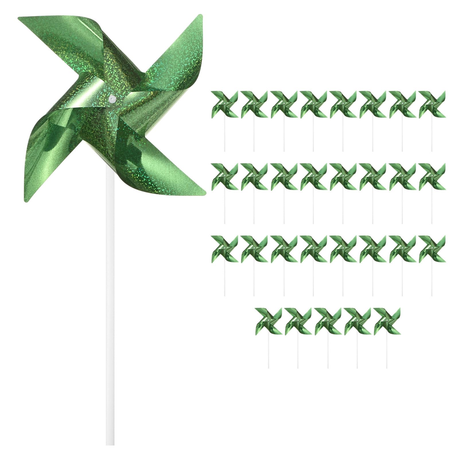 M METERXITY 30-Pack Wind Spinner Sparkly Lawn Pinwheels, 16 Inch Plastic Reflective Pinwheels for Party Decorations/Yard/Garden, Colorful Rainbow Garden Windmill [Green]