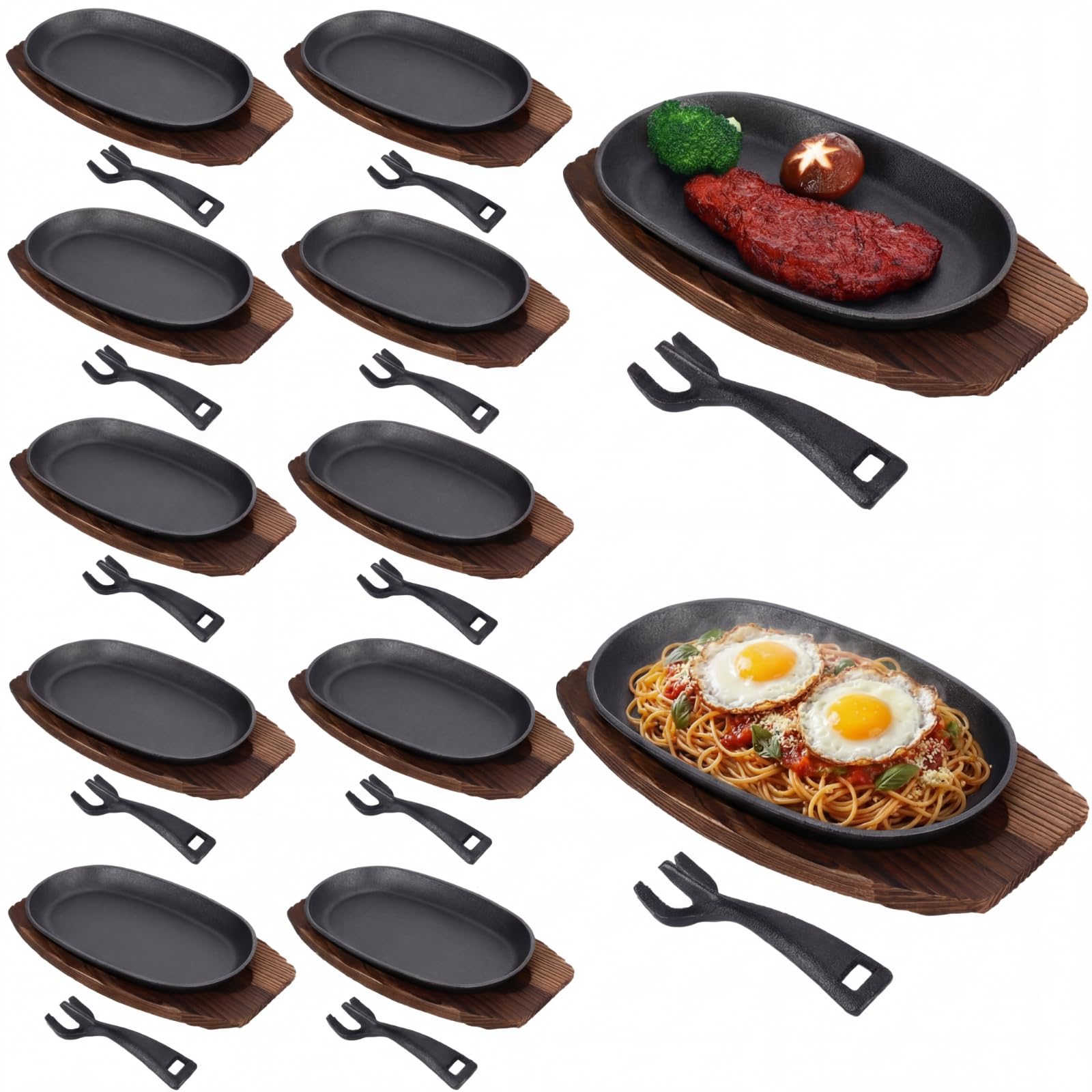 Mifoci Cast Iron Fajita Skillet Set - BBQ & Steak Plates -9 Mifoci Cast Iron Fajita Skillet Set - BBQ & Steak Plates -9