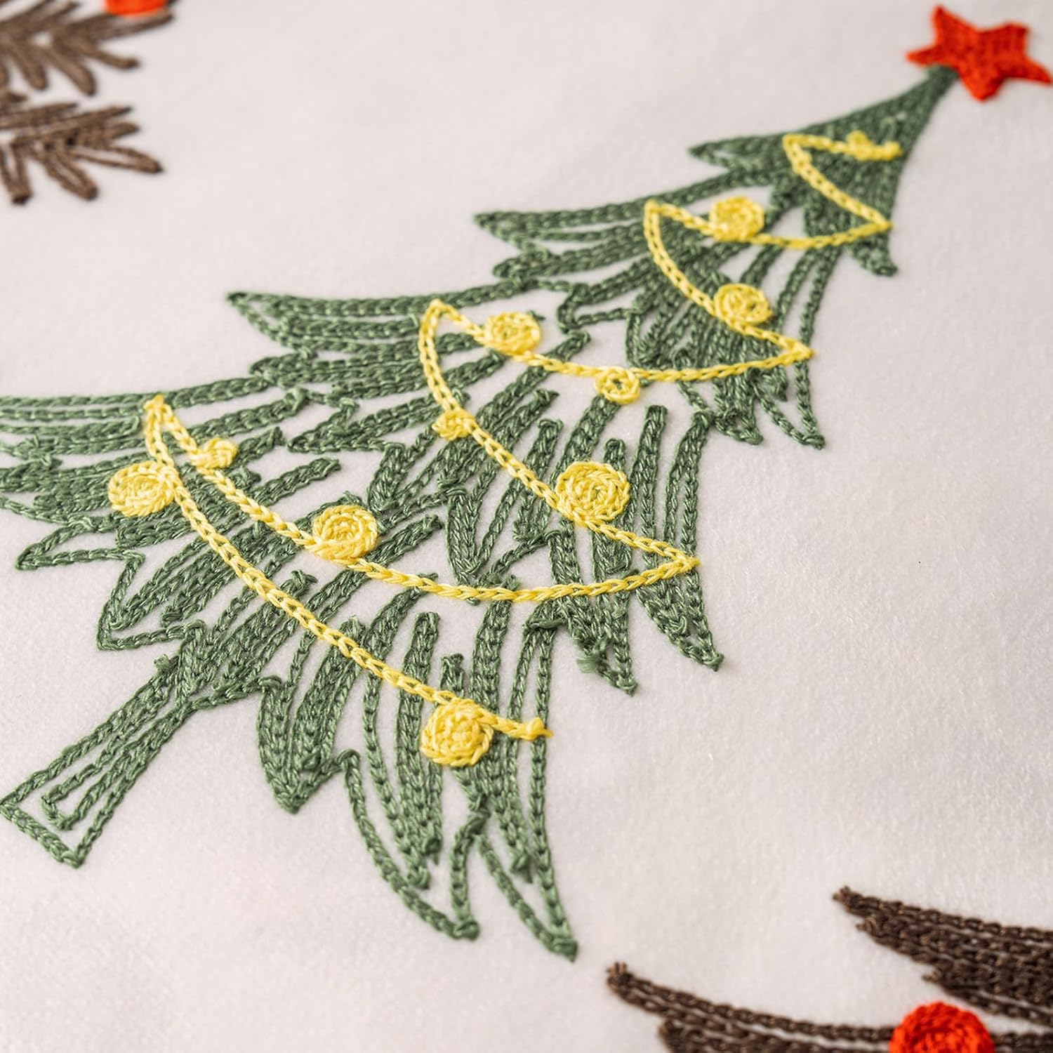 HOSTECCO Christmas Pillow Covers 18x18 inch Set of 2 Embroidered Christmas Pillow Cases White Velvet Decorative Cushion Covers for Bedroom Living Room
