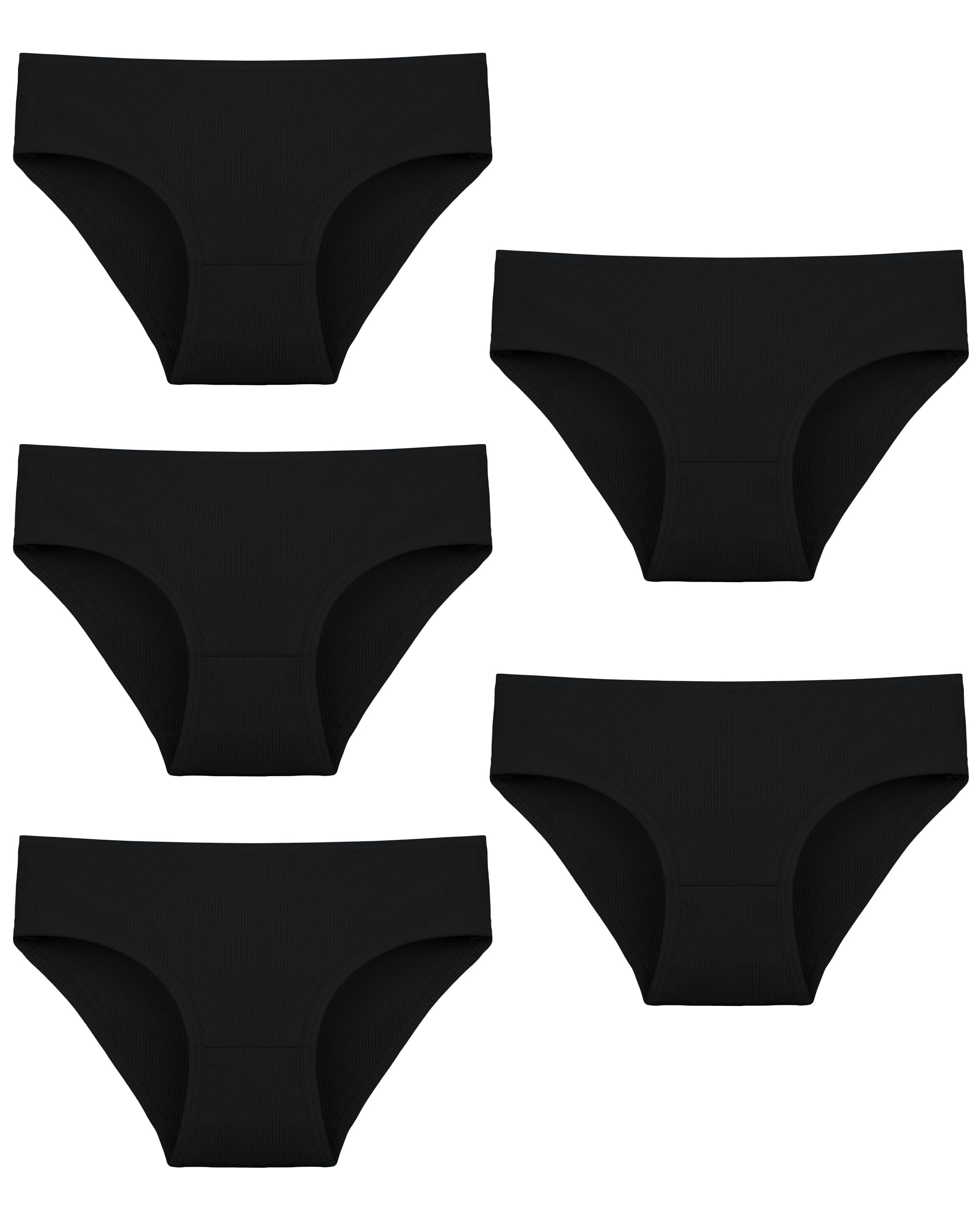 Donella Teen Girls Cotton Underwear 5 Pack - Soft Stretch Ribbed Bikini Brief Panties for Girls