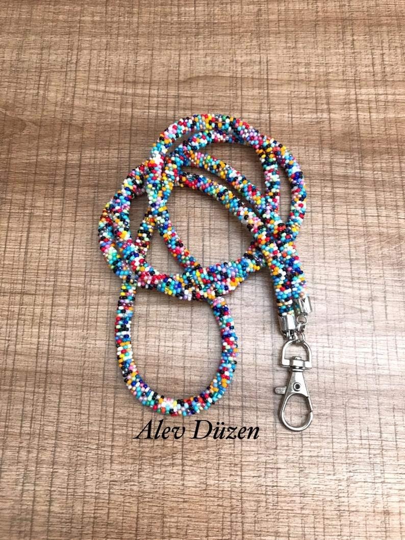 Lanyard, beaded badge holder, bead crocher lanyard, woman beaded lanyard, ID card holder teacher nurse lanyard teacher gift teacher lanyard