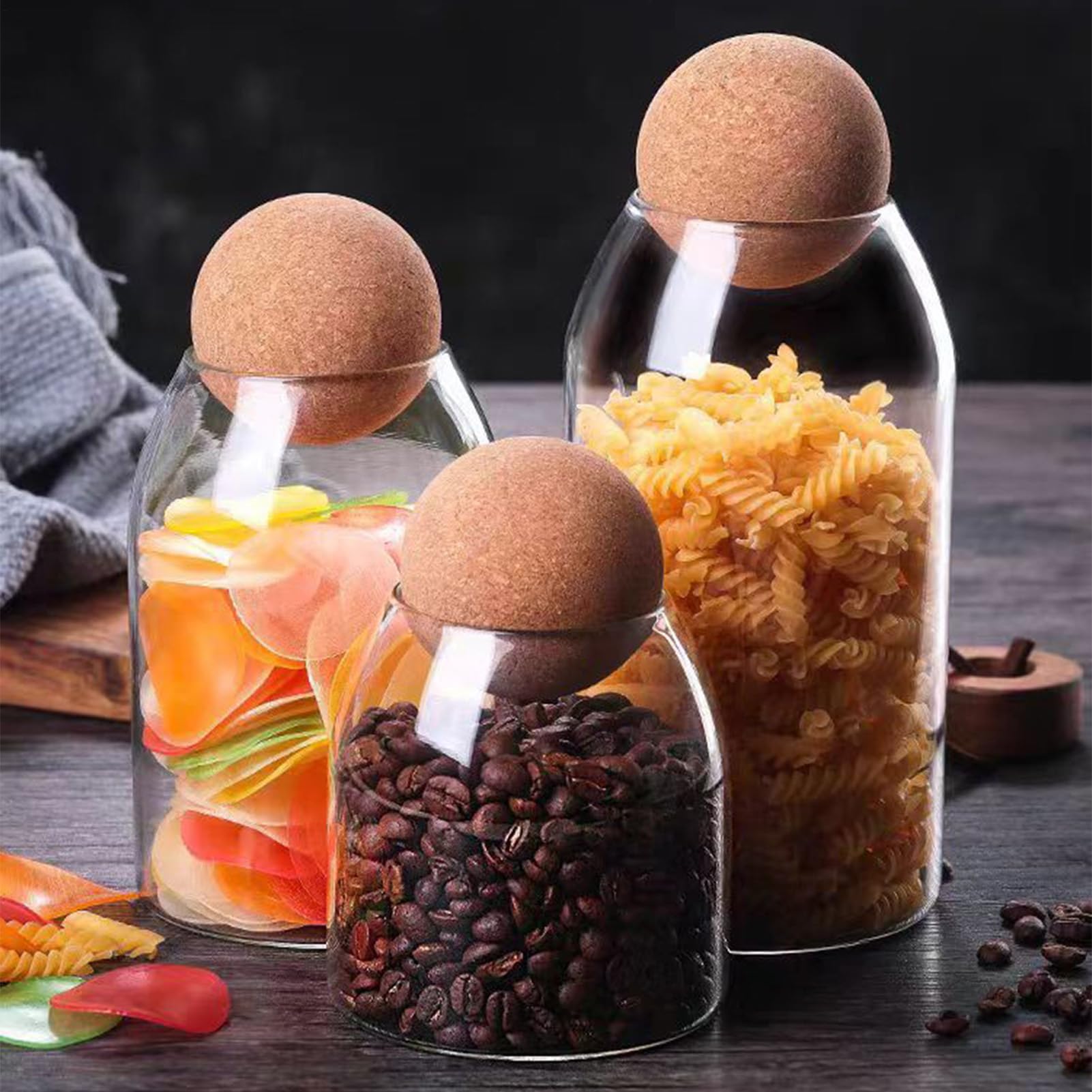 Generico Barattoli Di Vetro Con Coperchi Set da 3 in vetro trasparente