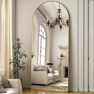 Matte Gold Arched 64"x21" Mirror Full Length Leaning Hanging