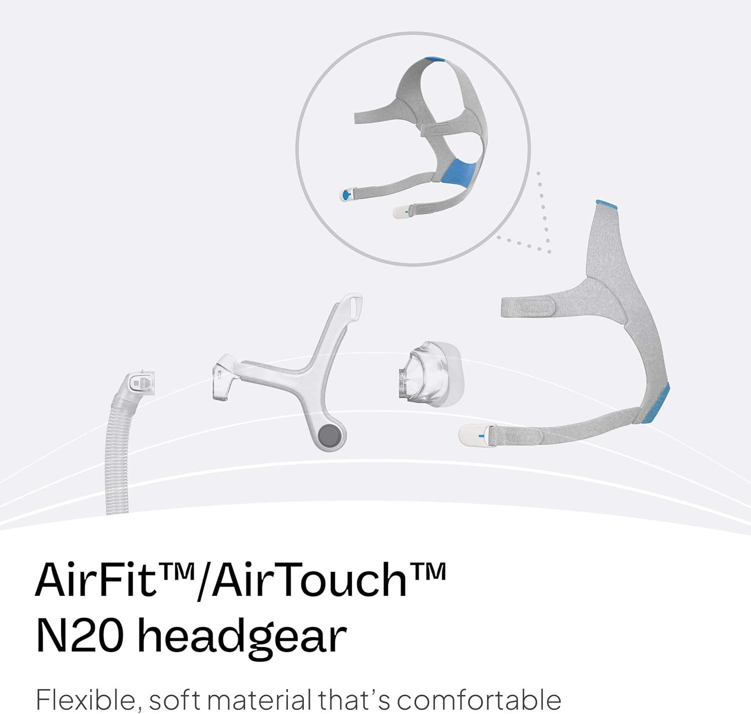 ResMed AirFit/AirTouch N20 Headgear,CPAP Replacement Headgear (Frame System & Nasal Cushion Not Included), Large Blue