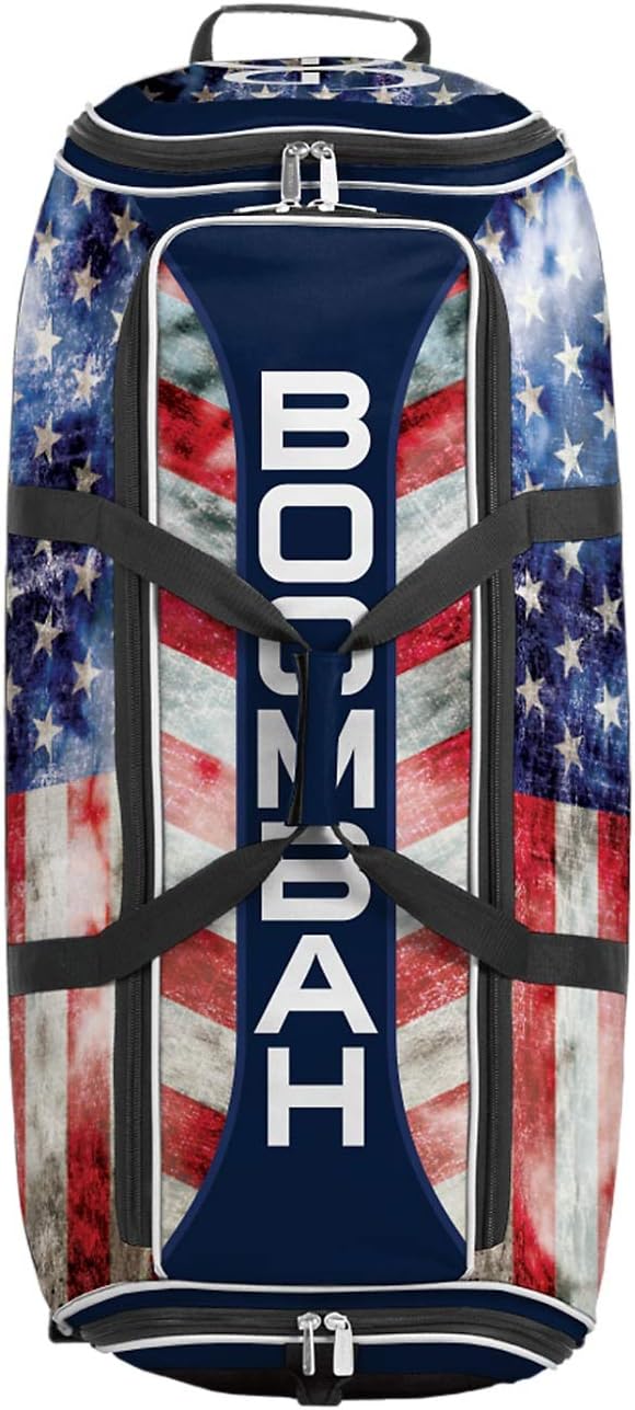 Boombah Brute Rolling Bat Bag 2.0-35" x 15" x 12-1/2" - Old Glory Navy/Red/White - Holds 4 Bats and Room for Gear - Wheeled Bag