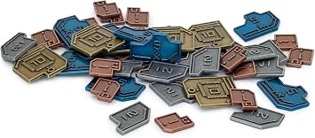 Stonemaier Games Metal Sci-Fi Coins Vantage | Sci-Fi Coins to Enhance Your Gameplay | 45 Metal Coins - $1 x18, $2 x12, $5 x9, and $10 x6 Coins Made of zinc Alloy