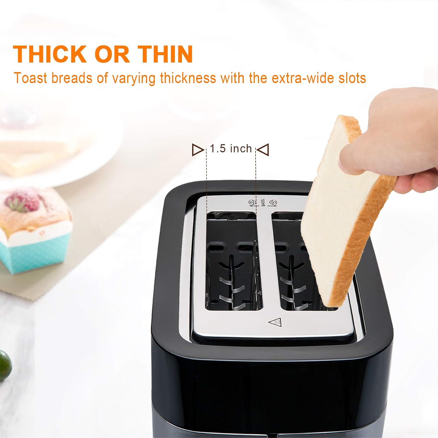 Secura Toaster 2 Slice Bagel Bread Stainless Steel Extra Wide Slots with Defrost Reheat Auto Shut Off Function Removable Crumb Tray