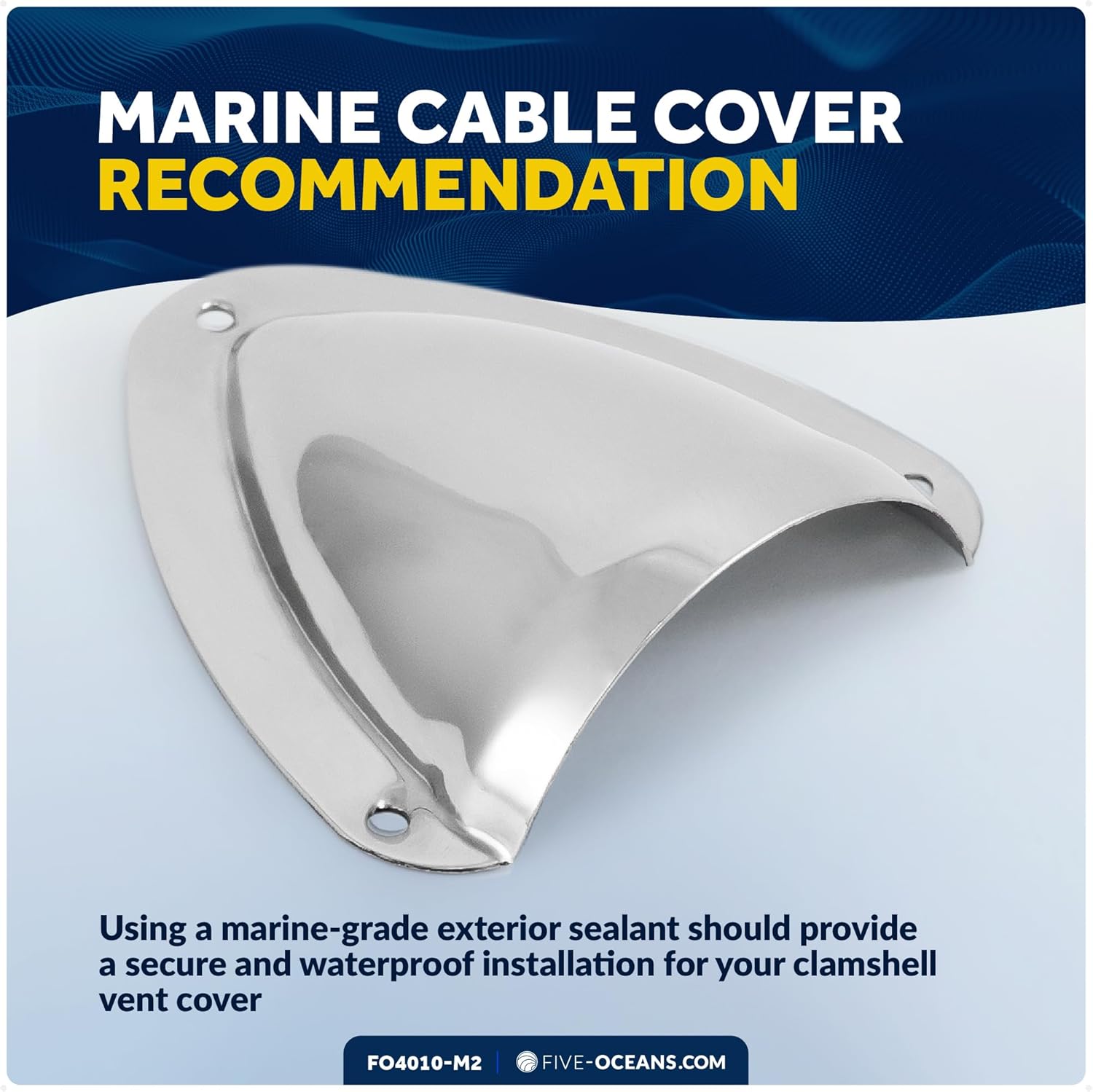 Five Oceans 2-Pack 316 Stainless Steel Clamshell Vent Cover, 1-Inch H x 2-1/2-Inch W Opening, 3-11/16-Inch L x 3-7/16-Inch W Base, Marine Wire Cover - FO4010-M2