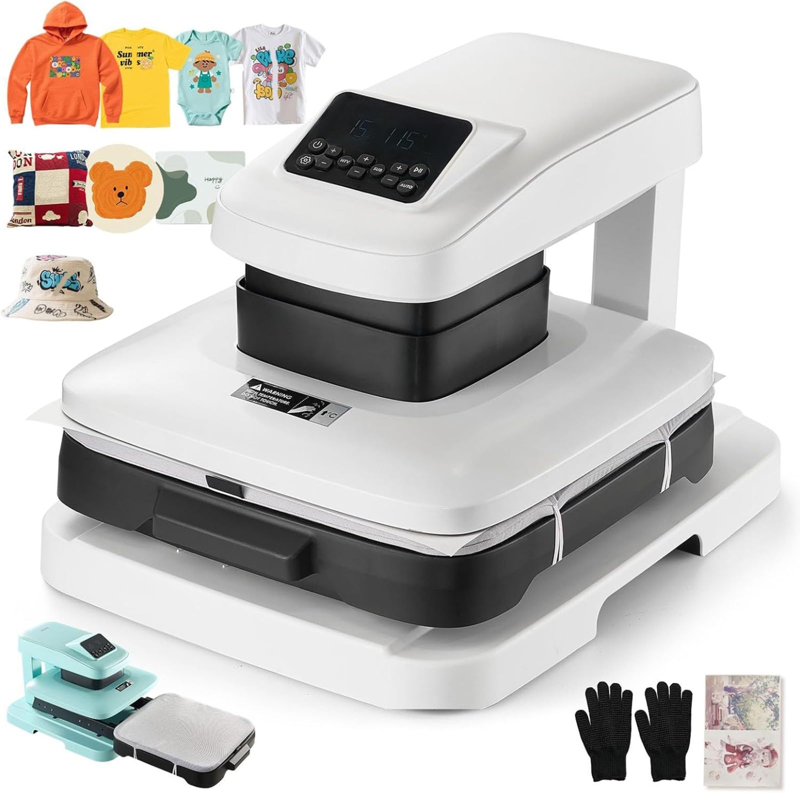 Prensa Térmica Automática 38 x 38 cm Máquina de Sublimación Impresión de Calor para Personalizar Camiseta Sudadera Bolsa Manta 1400 W 4 Presión Ajustable Apagado Automático Bricolaje A