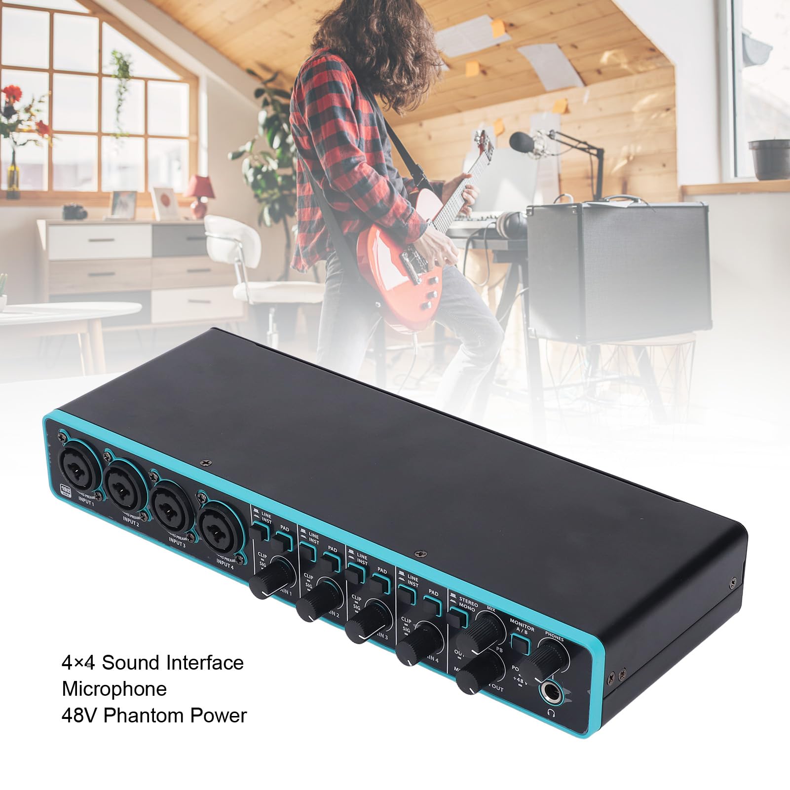 Professional 4 Kanäle Sound Card Computer Audio Interface, Plug and Play 4 in 4 Out 92 Khz High Fidelity XLR TSR TS Port USB Sound Schnittstelle Zum Aufnehmen