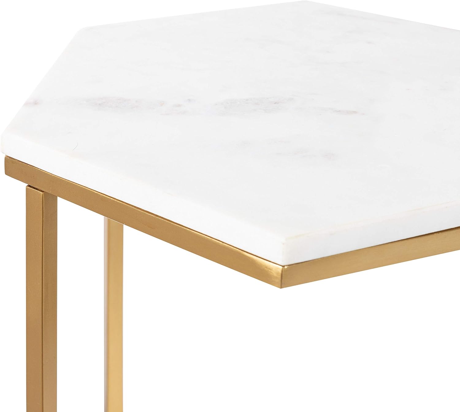 Kate and Laurel Trillion Modern C-Table, 16 x 16 x 28, Gold, Chic Marble End Table with Geometric Top