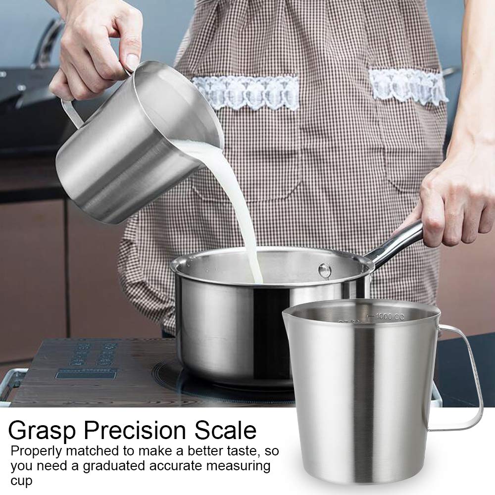 1000ML Measuring Cup Milk Jug 304 Stainless Steel Thicken Measuring Jug Durable Kitchen Large Capacity Measuring Cup with Handle and Scale,Perfect Milk Jug for Coffee Machine(1000ML) - Image 3