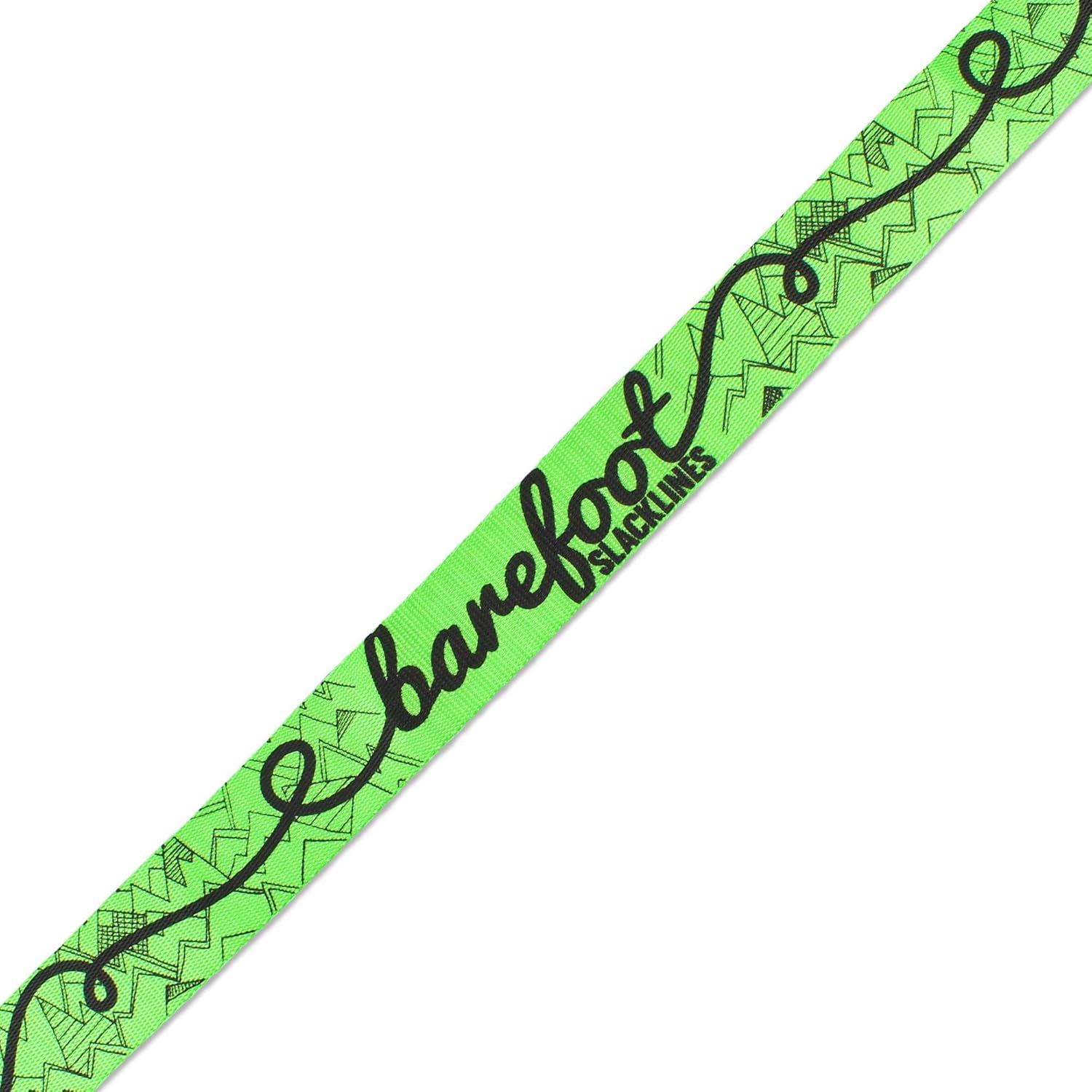 Barefoot Slackline Kit 60ft (18m) Complete Set Including, Ratchet, Training Line, Bark Protectors & Instructions! Designed for Both Kids & Adults - 3 Colors Available (Neon Green)