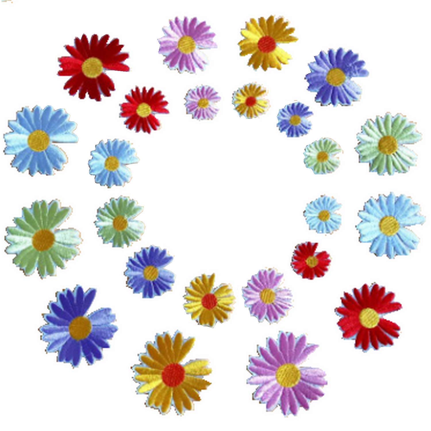 Small Daisy Patches Cloth with Embroidered Sunflower Clothing Applique Flower Embroidery Cartoon Badge Patch Accessories for YID Clothes Dress Jacket Jeans Bags Stickers (Style 2 (24 pcs))