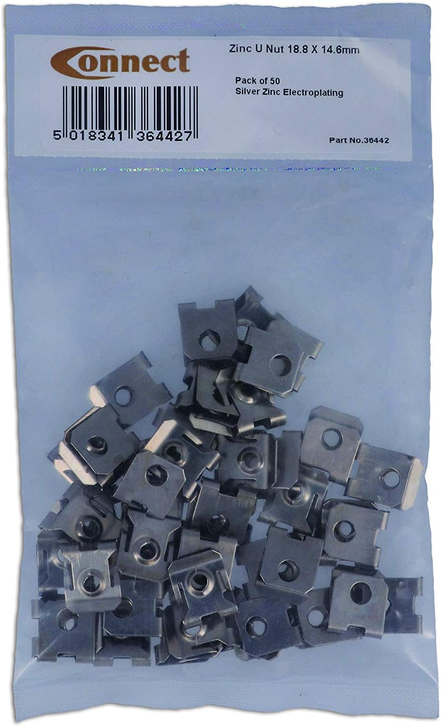 Workshop Consumables Connect 36442 Zinc U Nut 18.8mm x 14.6mm-Pack 50