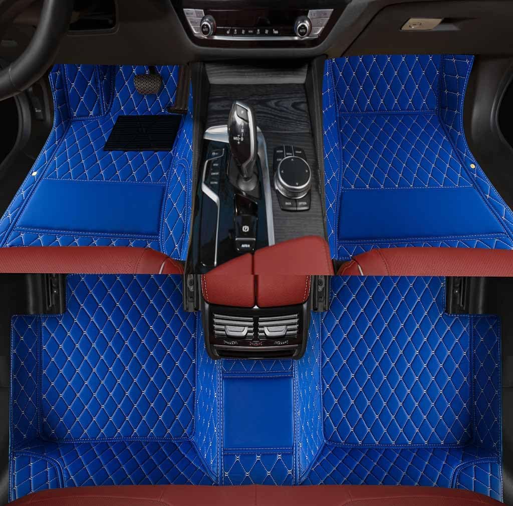 Custom Personalized Floor Mats ,Luxury Full Coverage All Weather Car Floor Mats,Anti-Slip Leather Car Mat Set ,Custom Floor Mat, for 99% of Cars, Trucks & SUV. (Blue)