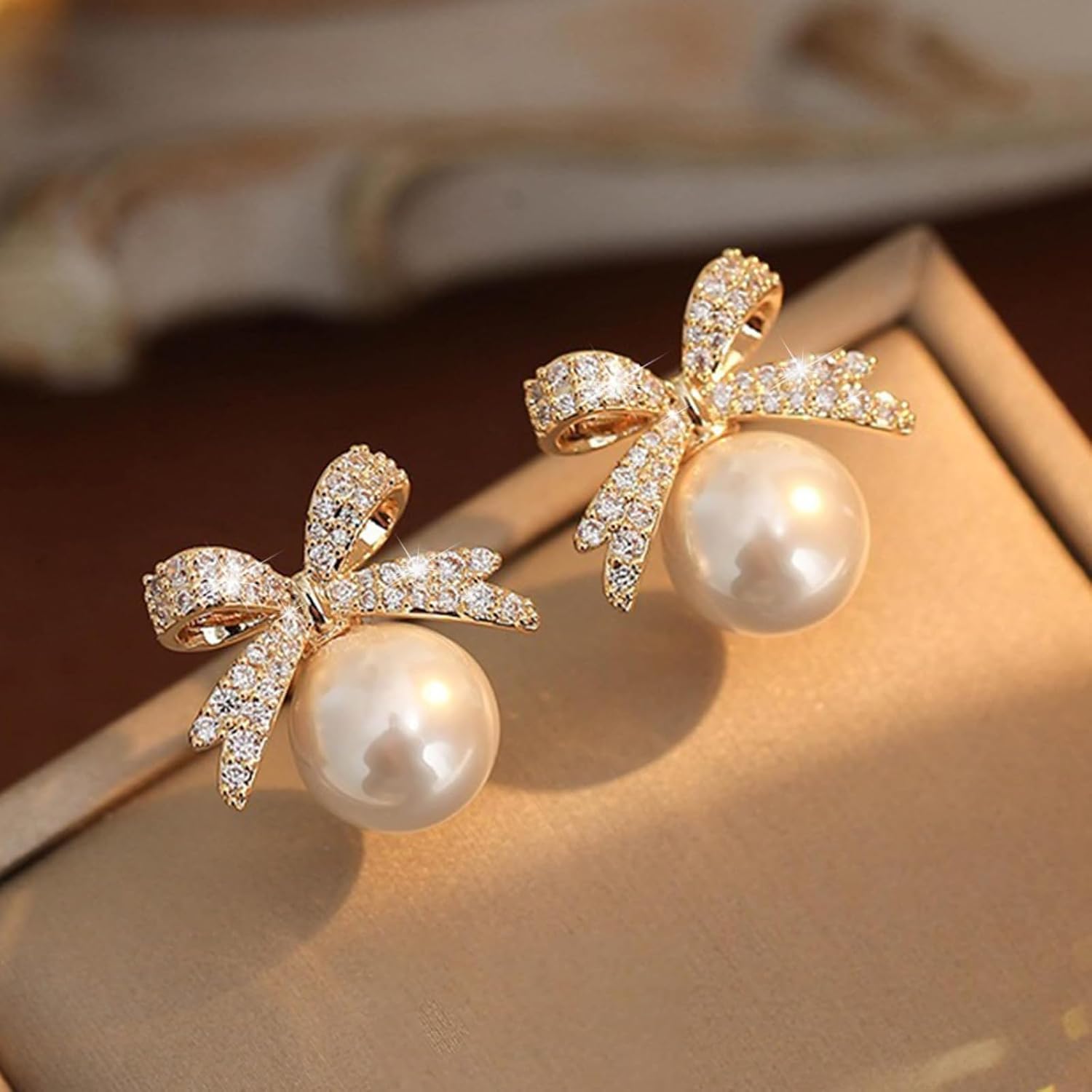 Bow Earrings for Women Pearl Drop Earrings Christmas Holiday Jewelry image 3