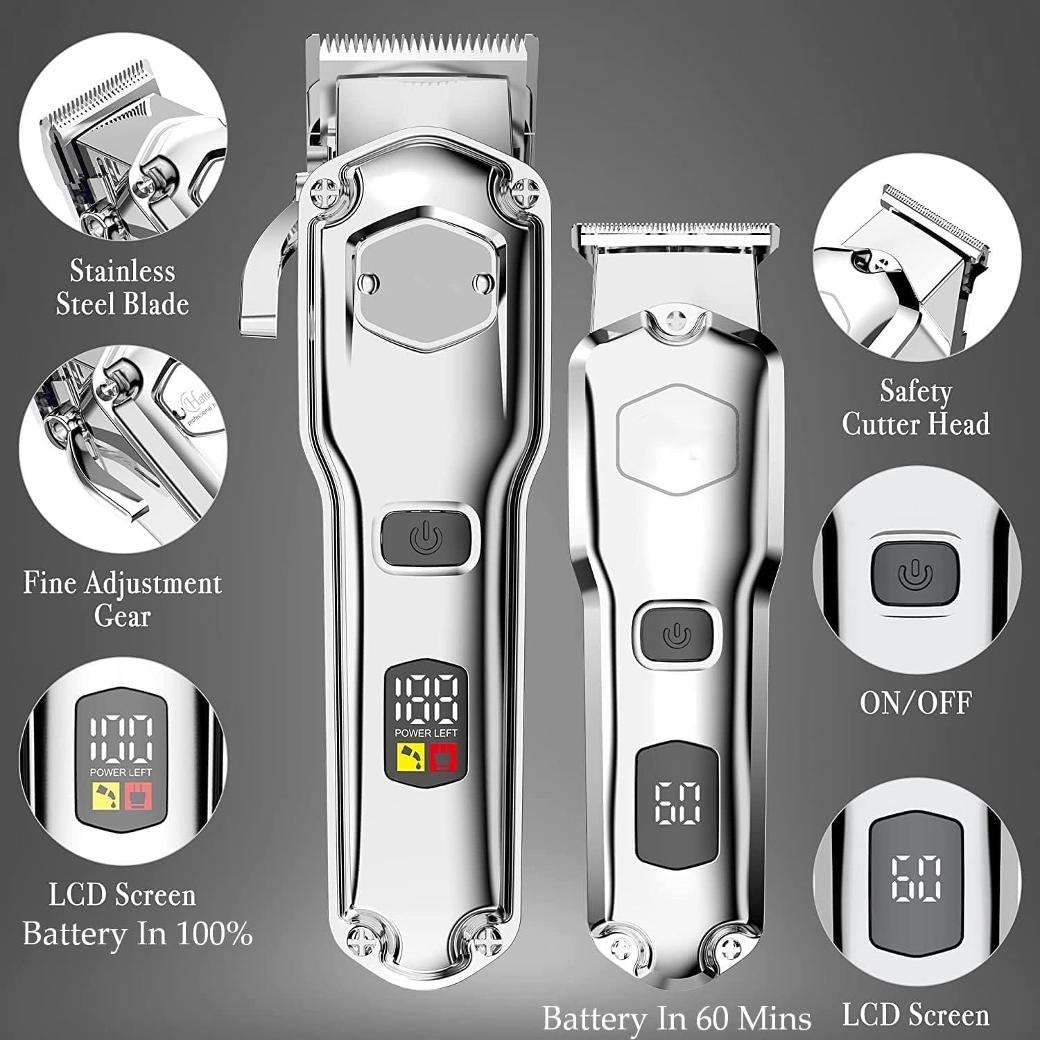 Mens Hair Rs 2PCS All Metal Men's Professional R LCD Trimmer for Men Barber Finishing Beard Cutter Machine