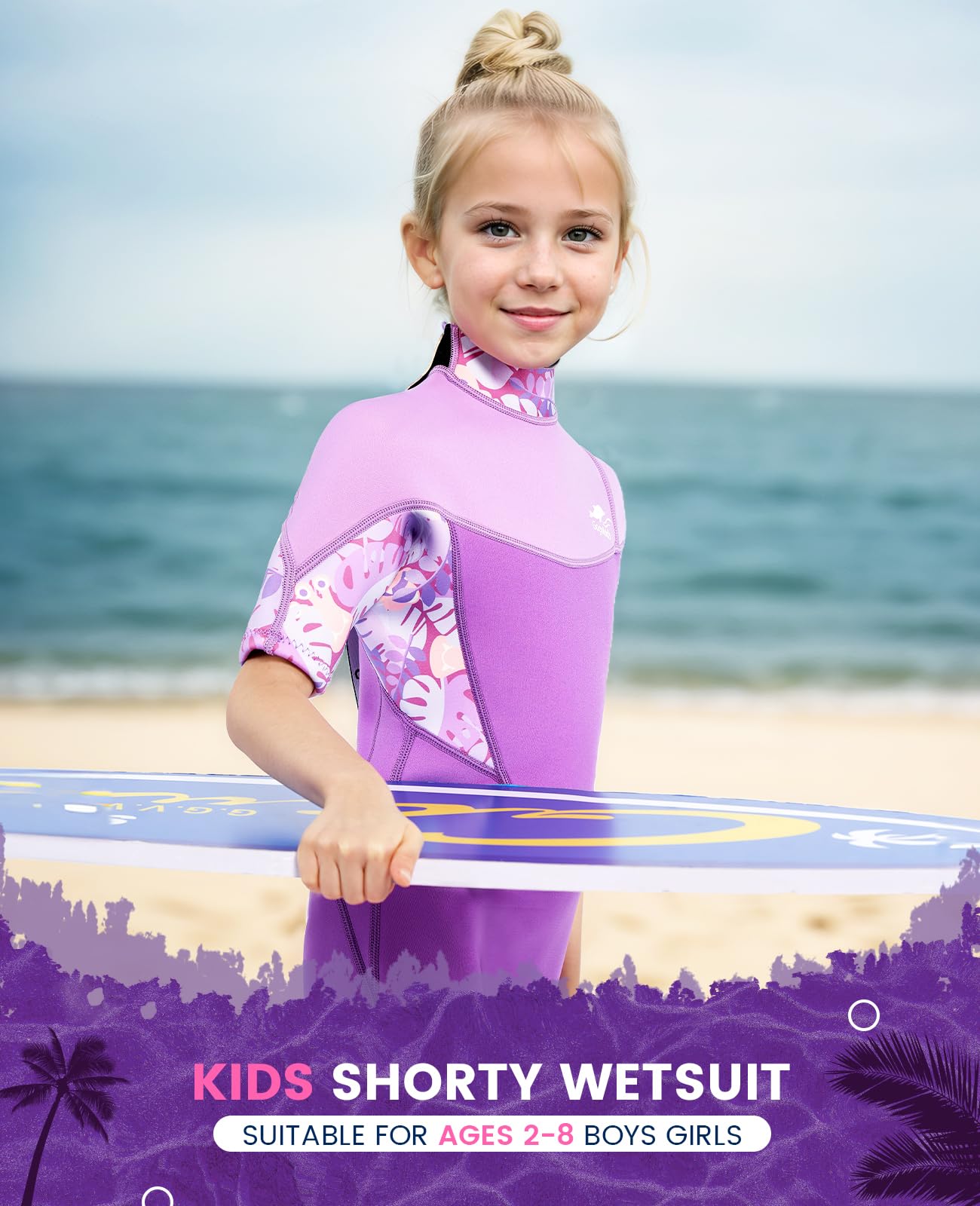 Gogokids Muta corta in neoprene per bambini, 2,5 mm, con cerniera posteriore, comoda e calda, in neoprene UV, per nuoto, snorkeling e surf, età 2-8 anni, per ragazzi e ragazze